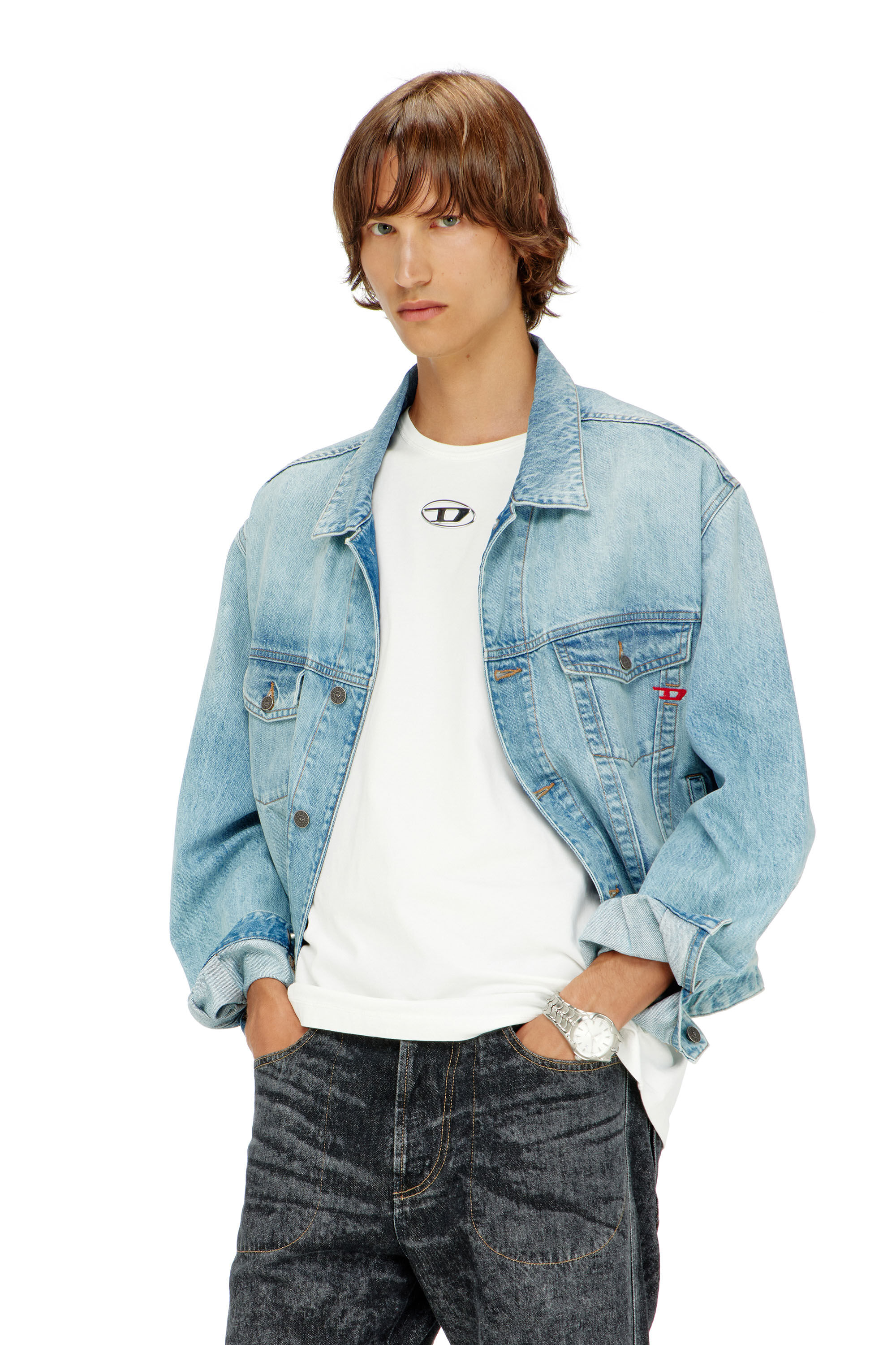 Diesel - T-NORM-IOD, T-shirt en coton l&eacute;ger avec logo Ovale D m&eacute;tallis&eacute; Homme in Blanc - 3