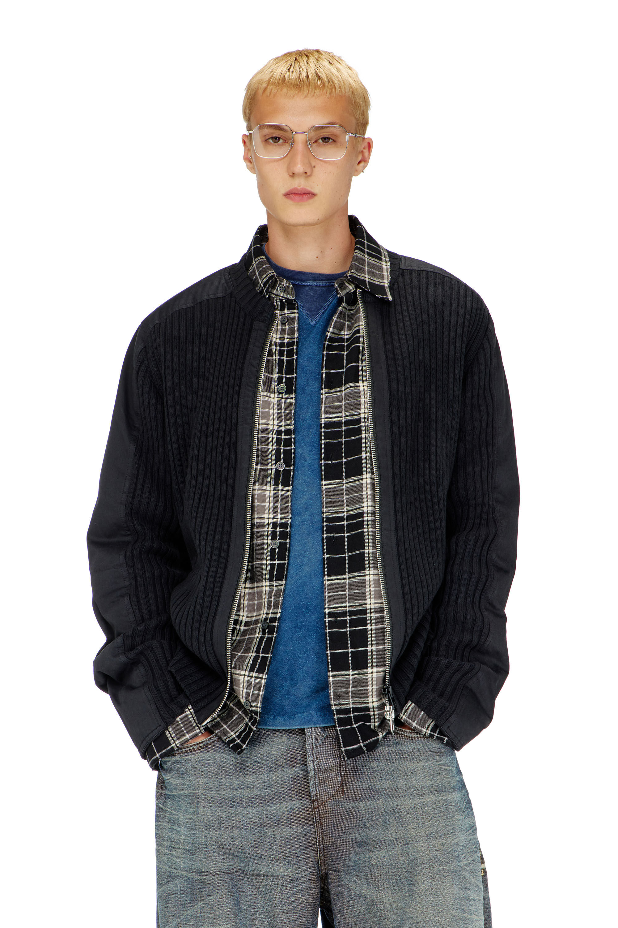 Diesel - K-MATTY, Cardigan zipp&eacute; avec empi&egrave;cements utilitaires Homme in Noir - 3