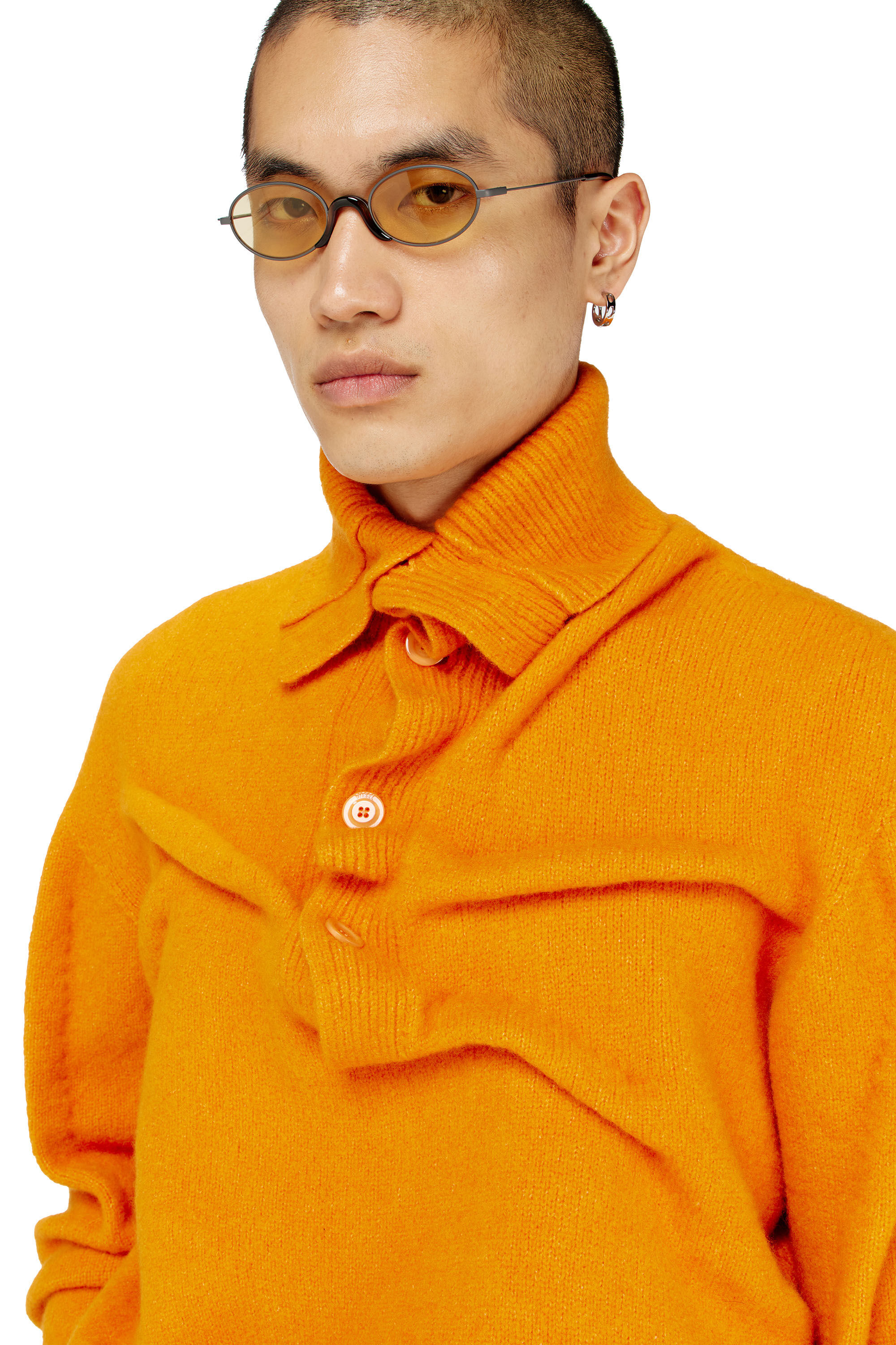 Diesel - K-ANDREW, Pull col boutonnage en maille bouillie froiss&eacute;e Homme in ToBeDefined - 5