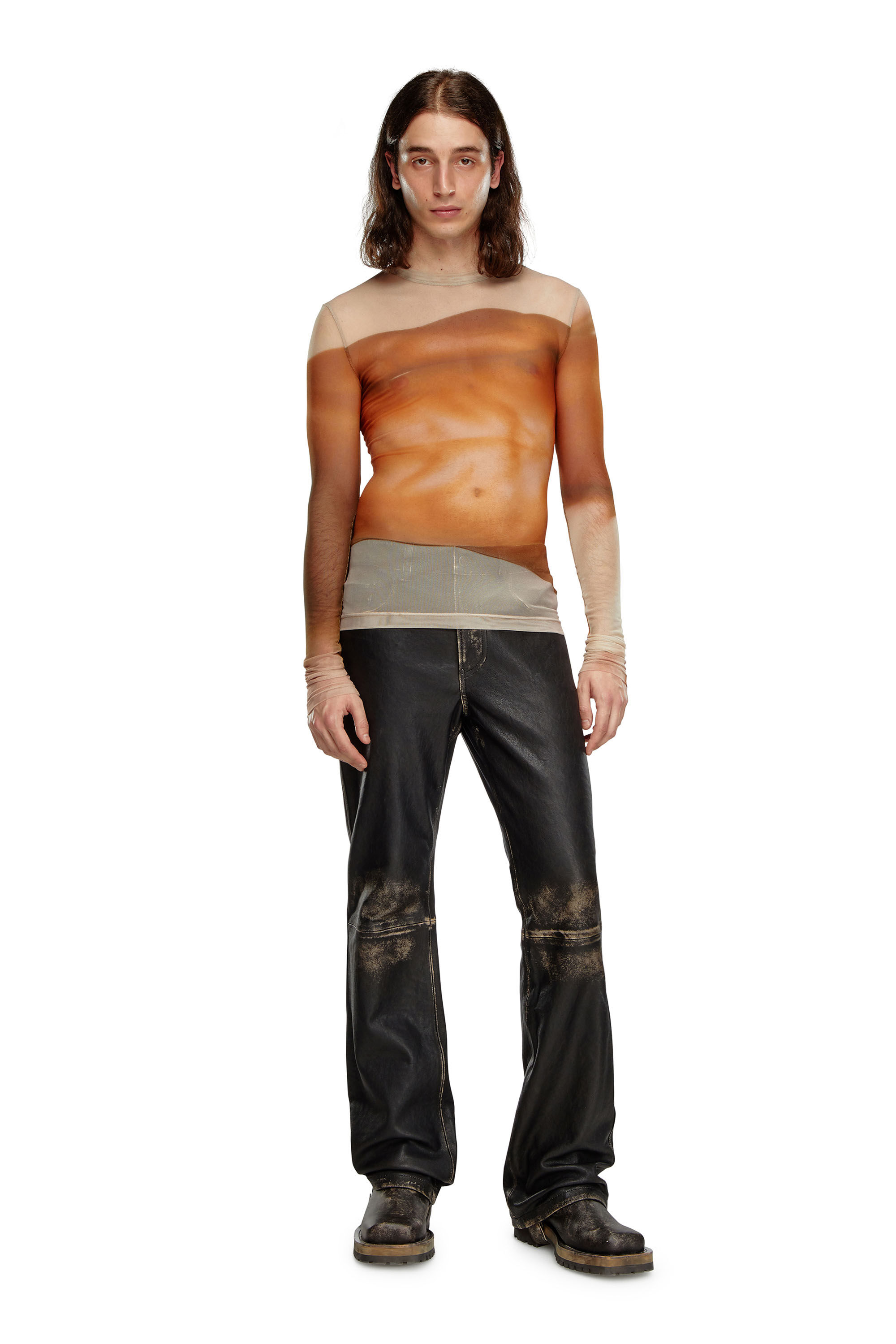 Diesel - PR-T-SIELAR-SS, T-shirt en tulle avec imprimés en gros plan Mixte in Rose - 1