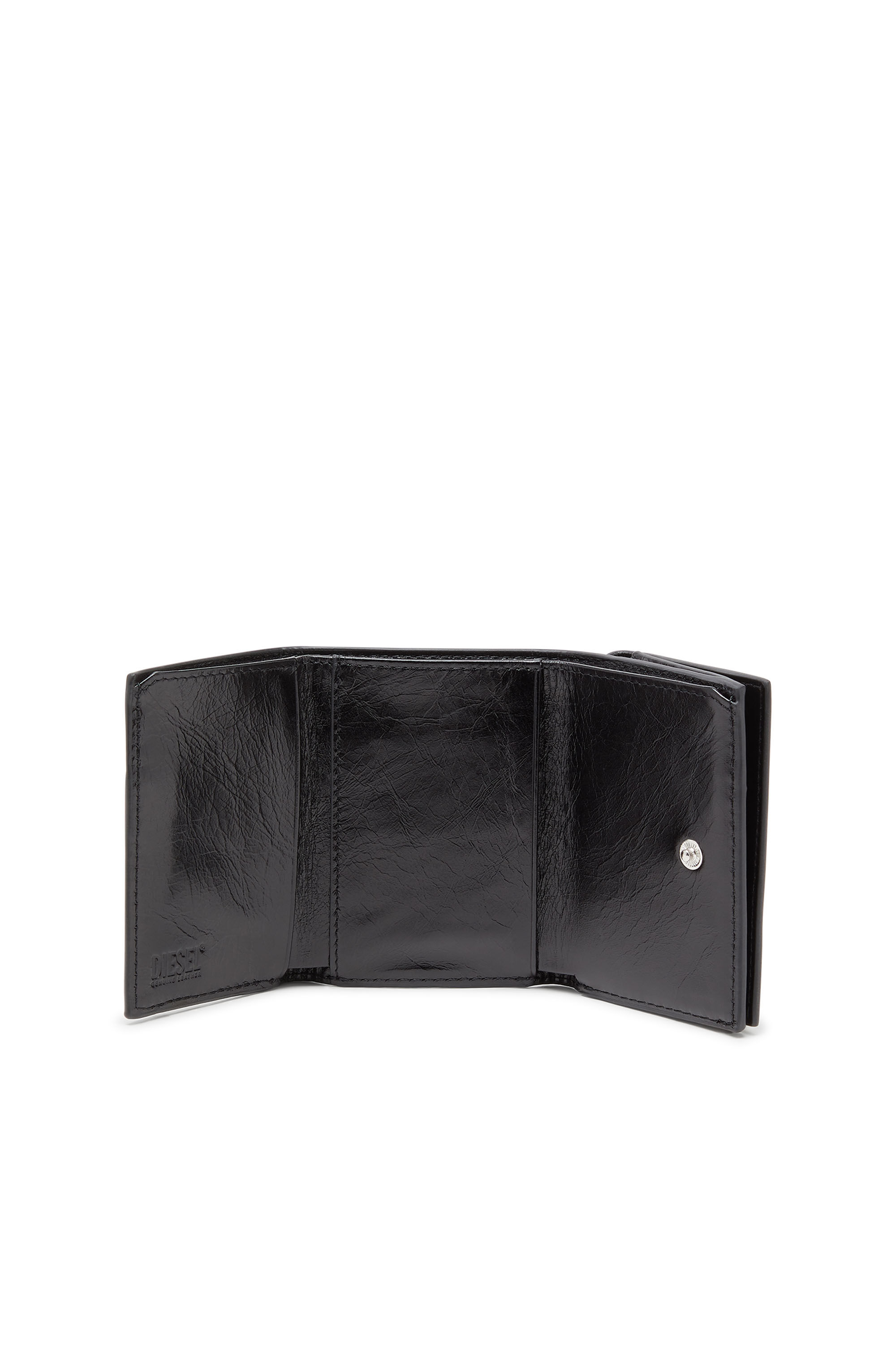 Diesel - TRI FOLD COIN XS II, Portefeuille à trois volets en cuir avec motif de chaîne embossé Femme in Noir - 3