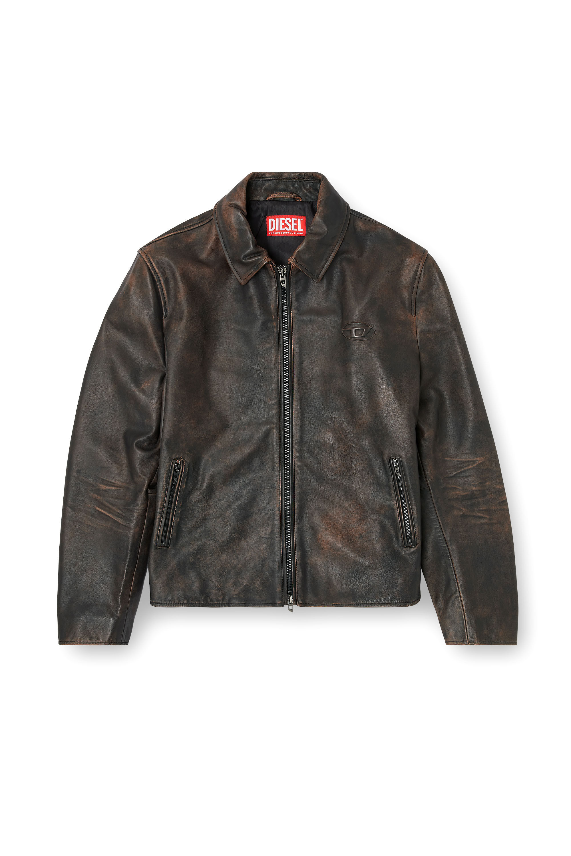 Diesel - L-AMAR-WRD, Veste coach en cuir trait&eacute; Homme in Marron - 2