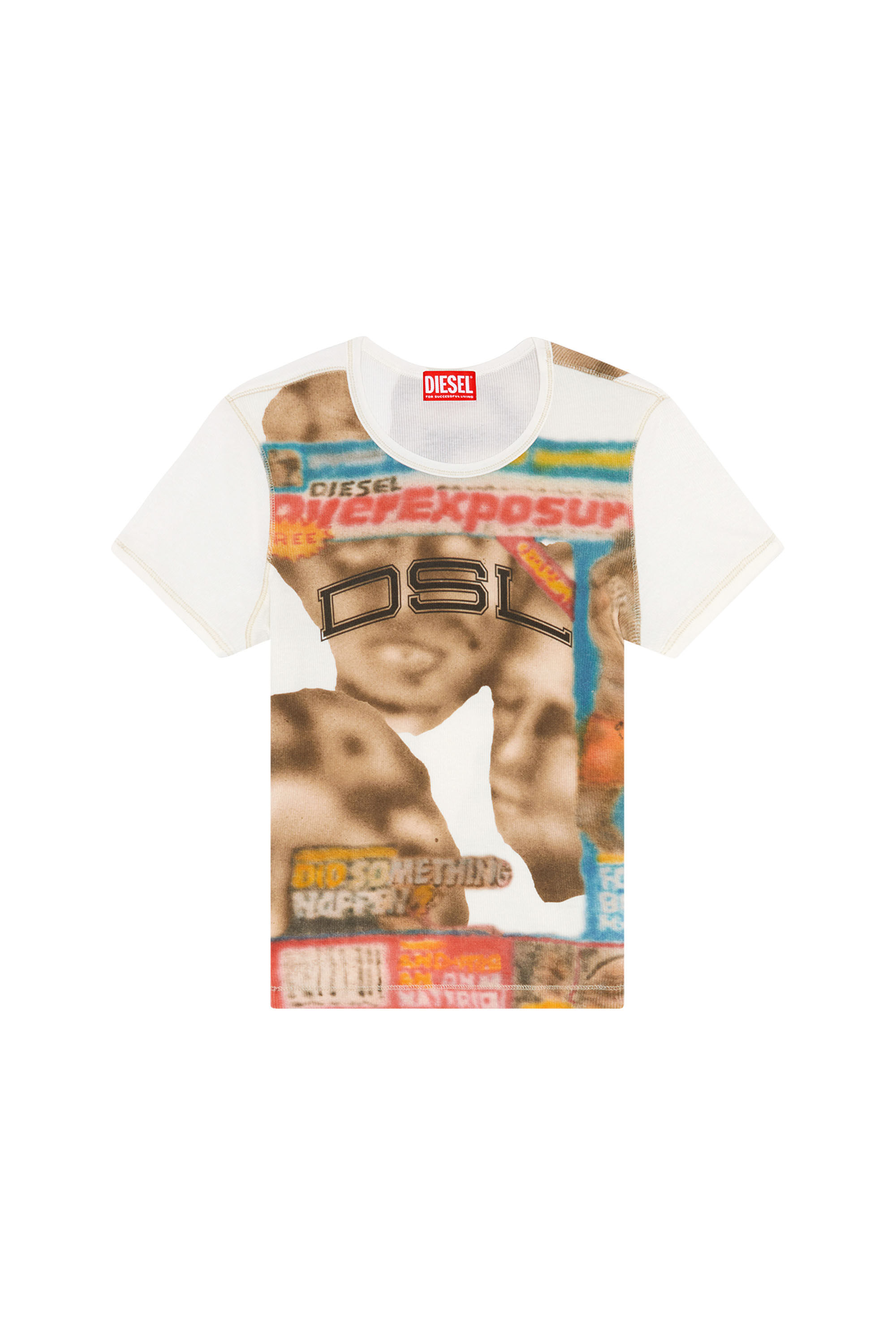 Diesel - T-ELE-LONG, Woman's Ribbed T-shirt with airbrush print in White - 2
