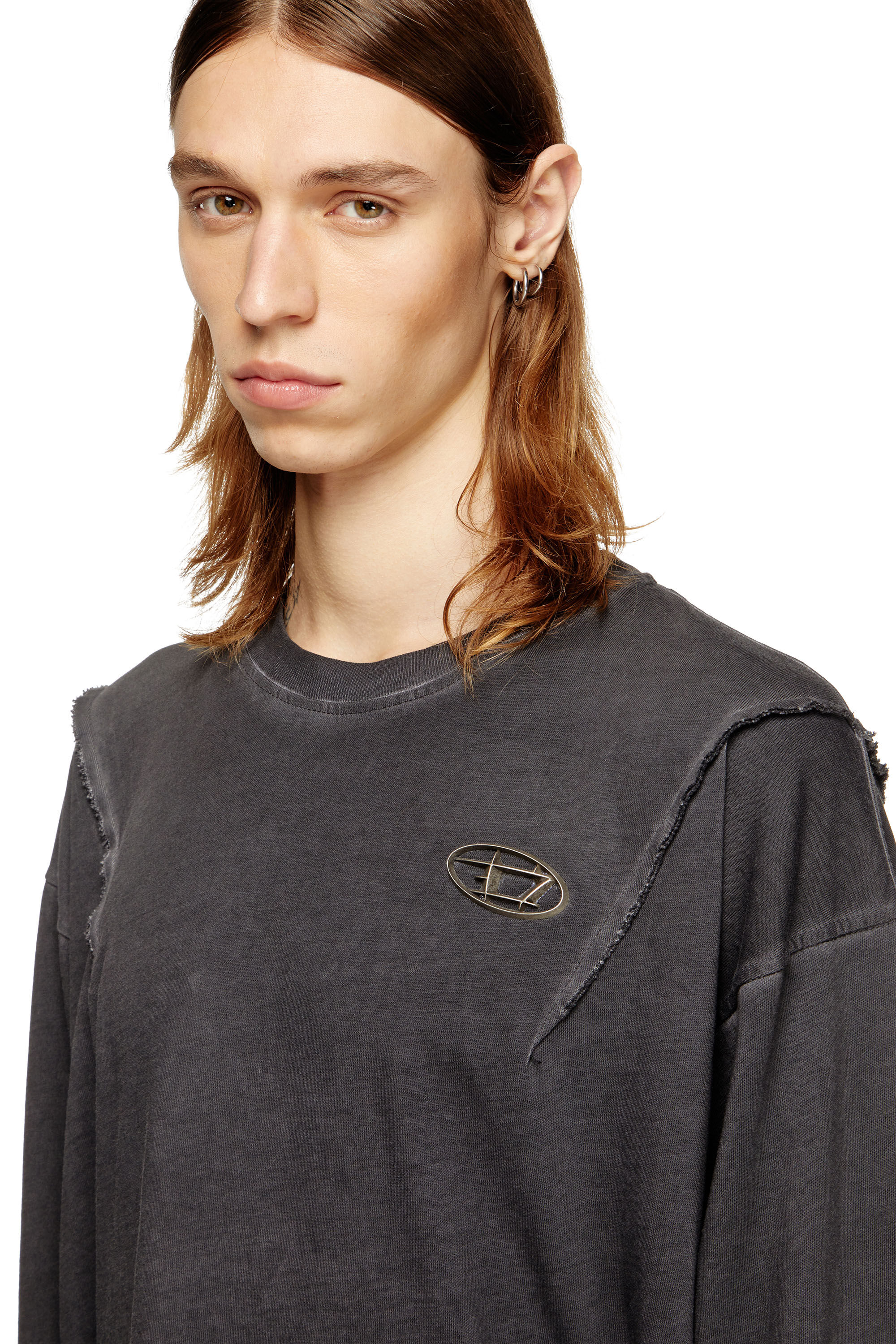 Diesel - T-THUG-T-SHIRT, T-shirt à manches longues avec effet délavé Mixte in Gris - 5