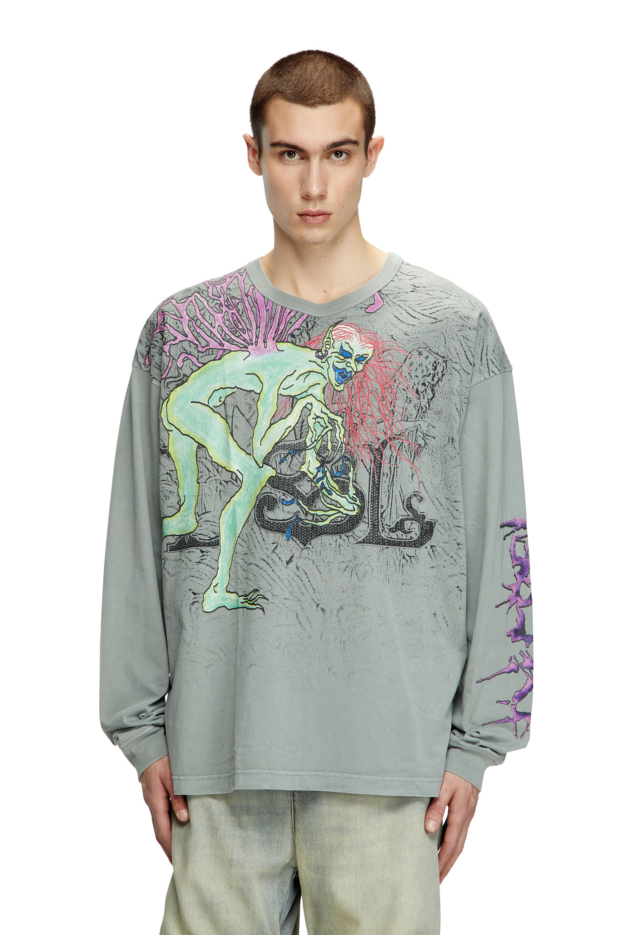 Diesel - T-BOXT-LS-R12, T-shirt à manches longues avec graphismes de tatouage Homme in Gris - 3