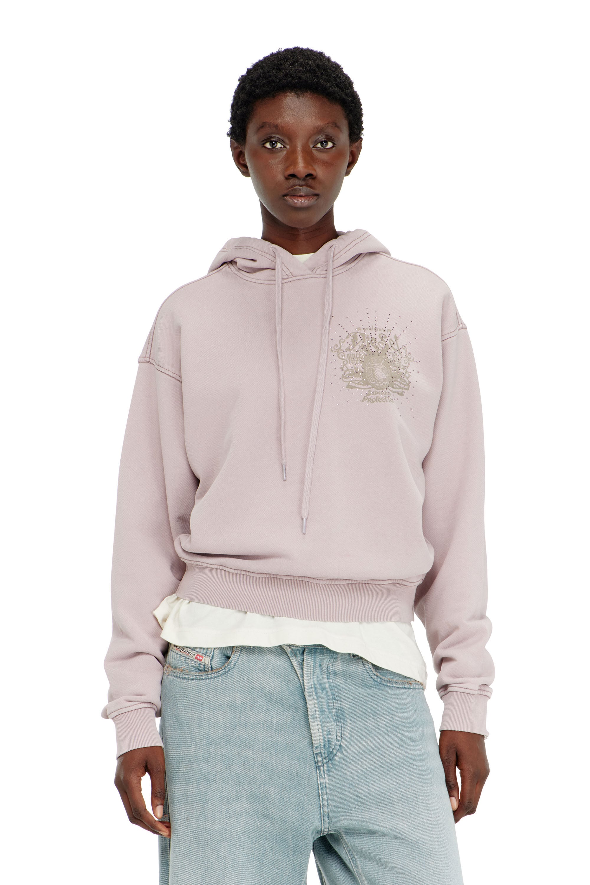 Diesel - F-PHOENY, Sweat &agrave; capuche avec imprim&eacute;s et clous strass Femme in Violet - 3