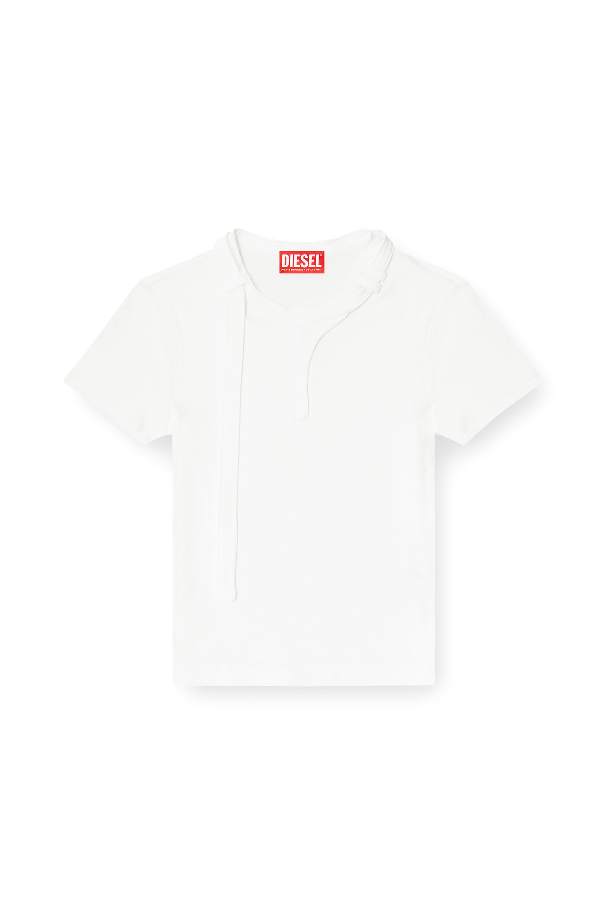 Diesel - T-IARAS, Top en jersey c&ocirc;tel&eacute; avec bride biker au cou Femme in Blanc - 2