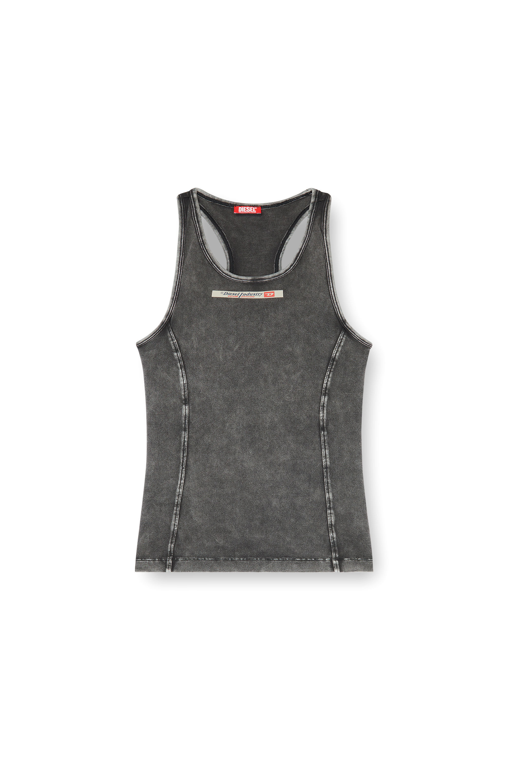 Diesel - IRENE-DNM, D&eacute;bardeur en coton &agrave; effet trait&eacute; Femme in Gris - 2