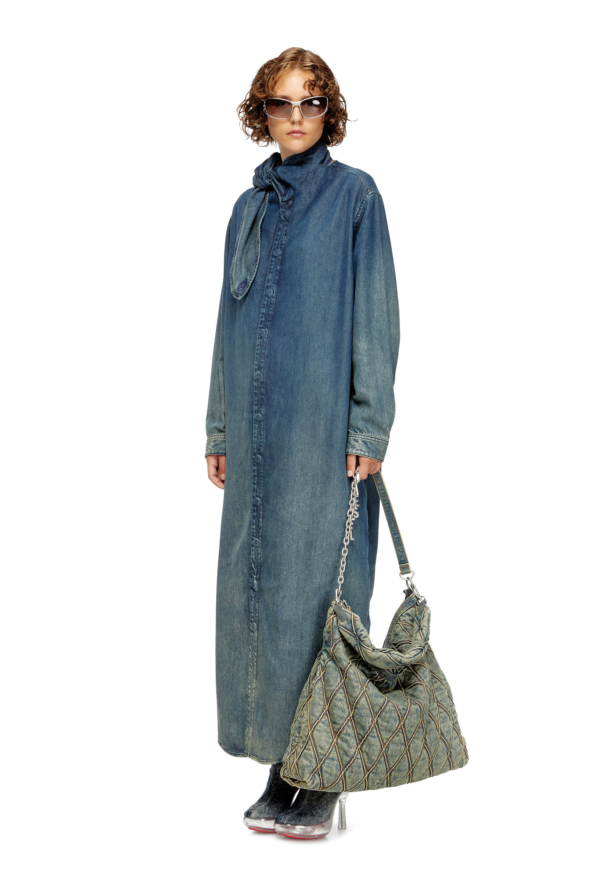 Diesel - D-LAKE PLATFORM MIDB ZIP  STRETCH, D-Lake-Bottines à plateforme en denim et plexiglas Femme in Bleu - 6