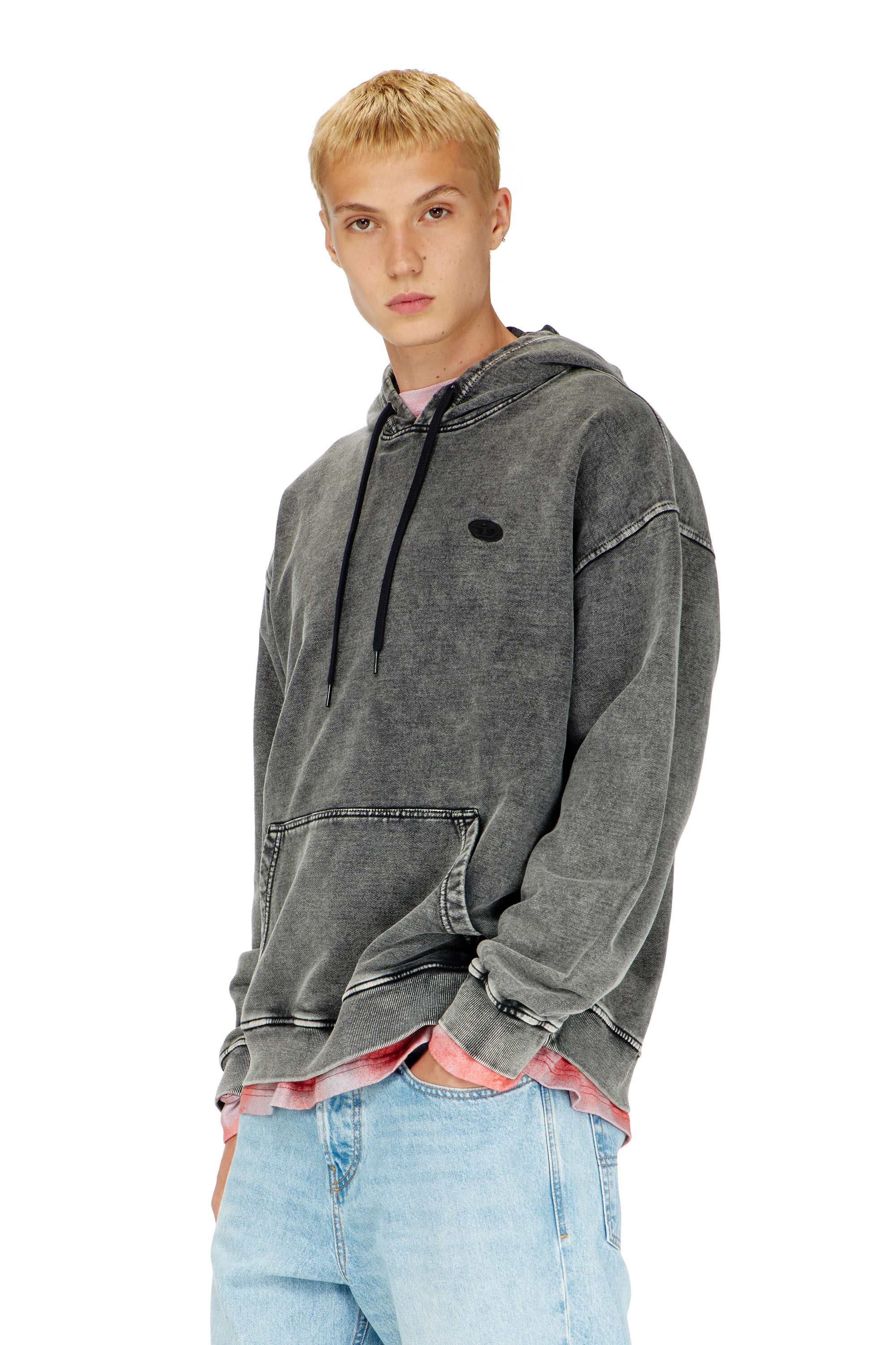 Diesel - S-BOXT-HOOD-DEN, Sweat &agrave; dos patchwork coup&eacute; brut Homme in Gris - 3