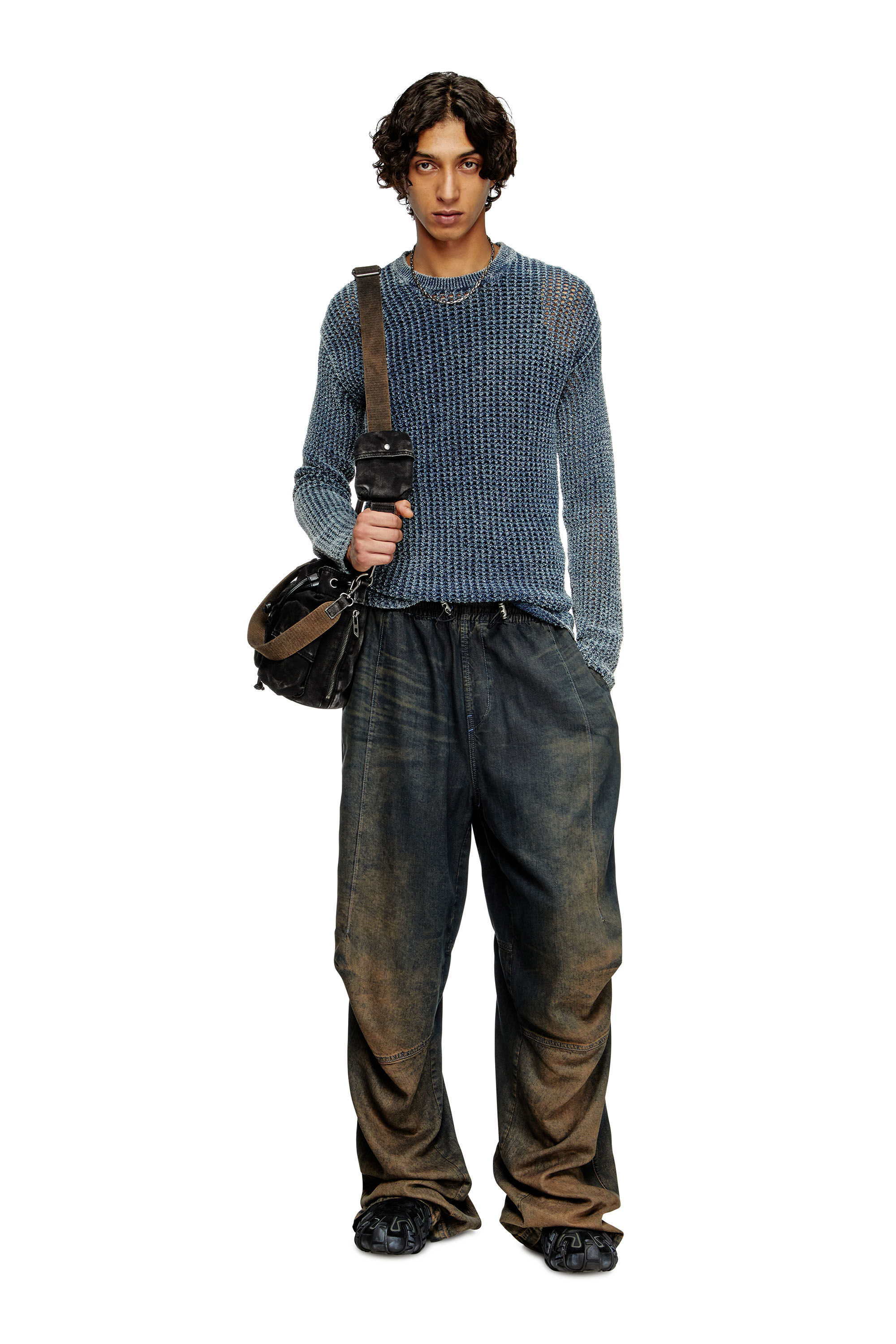 Diesel - K-REDROS, Pull en maille mesh en fil de denim Homme in Bleu - 1