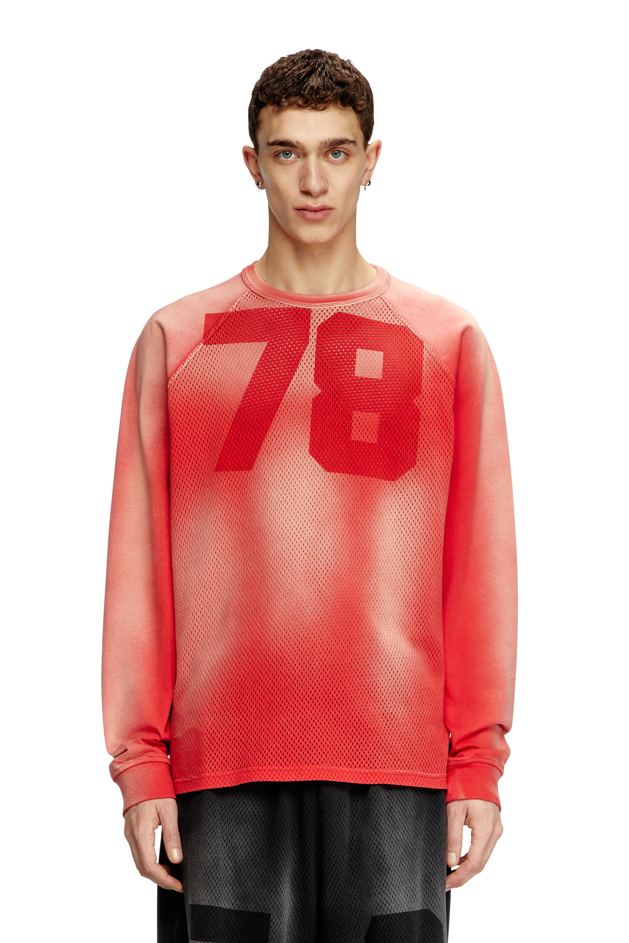 Diesel - T-ROXTER-LS-MESH, T-shirt à manches longues délavé avec devant en mesh Homme in Rouge - 3