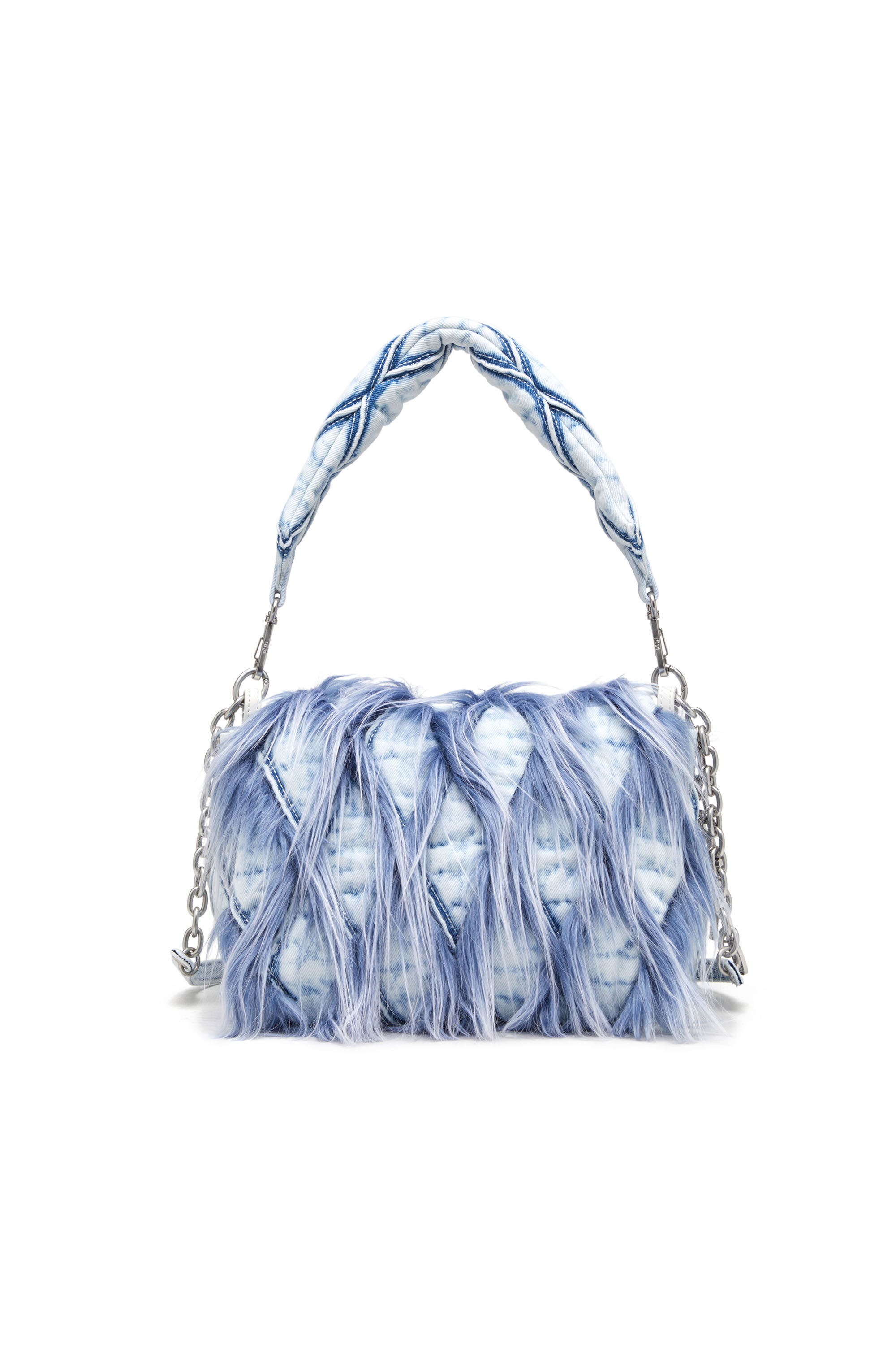 Diesel - CHARM-D SHOULDER M, Charm-D M-Sac à bandoulière en denim et fausse fourrure Femme in Bleu - 1