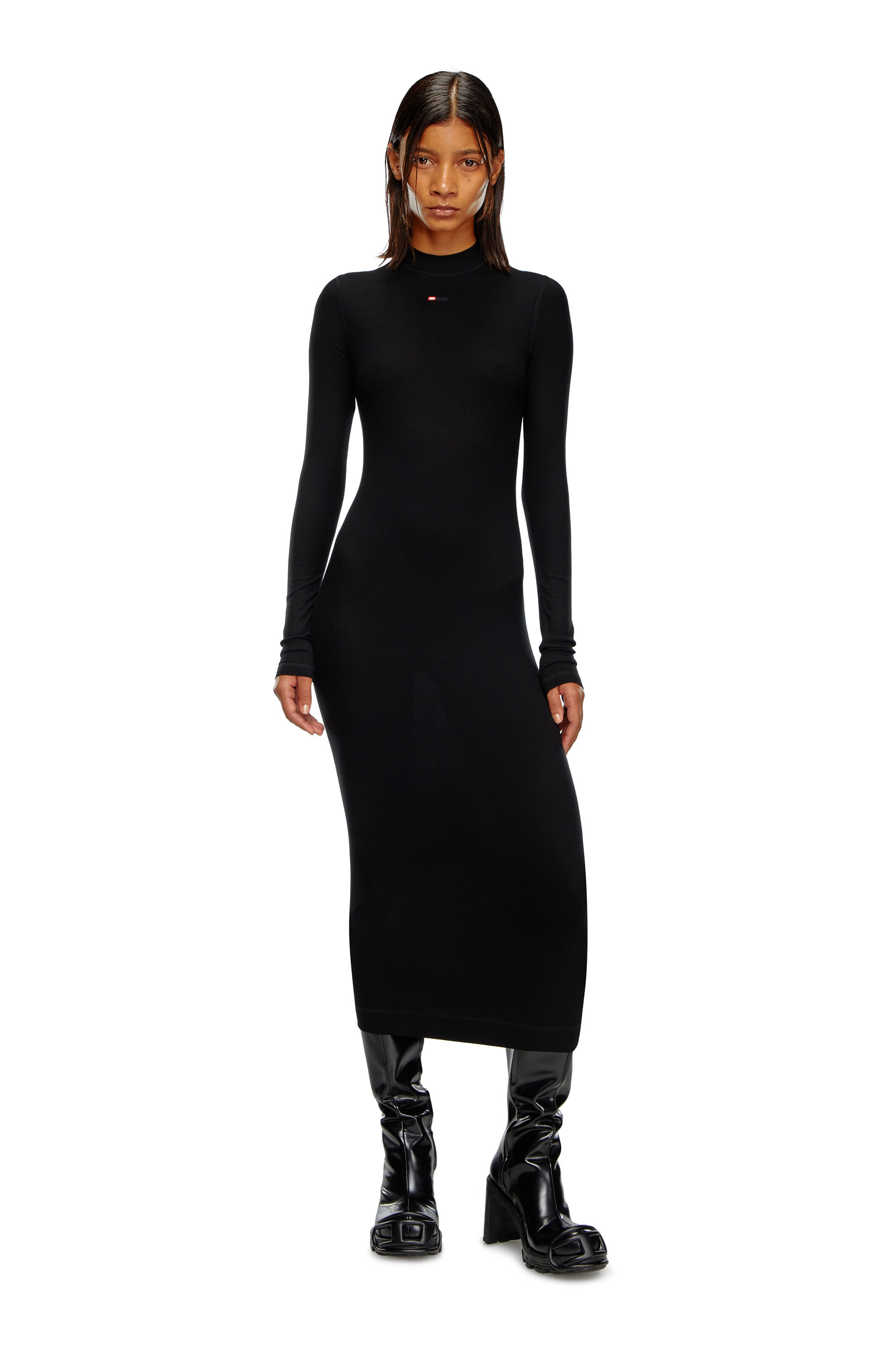 Diesel - D-MOKKY-LS-MICRODIV, Robe midi à col montant Femme in Noir - 1