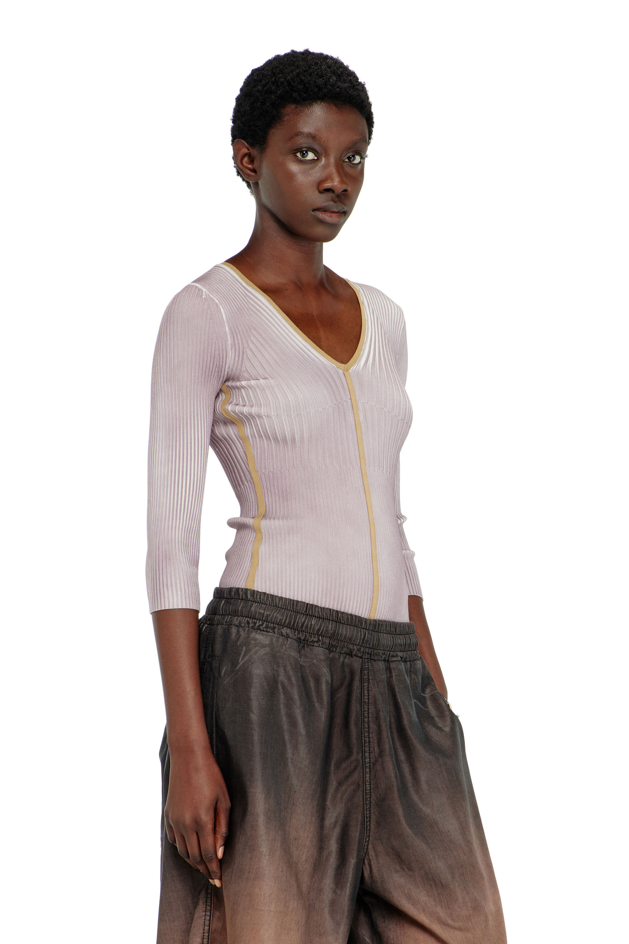 Diesel - M-SARMANI, Pull en maille &agrave; col V c&ocirc;tel&eacute; avec bandes contrastantes Femme in Violet - 3