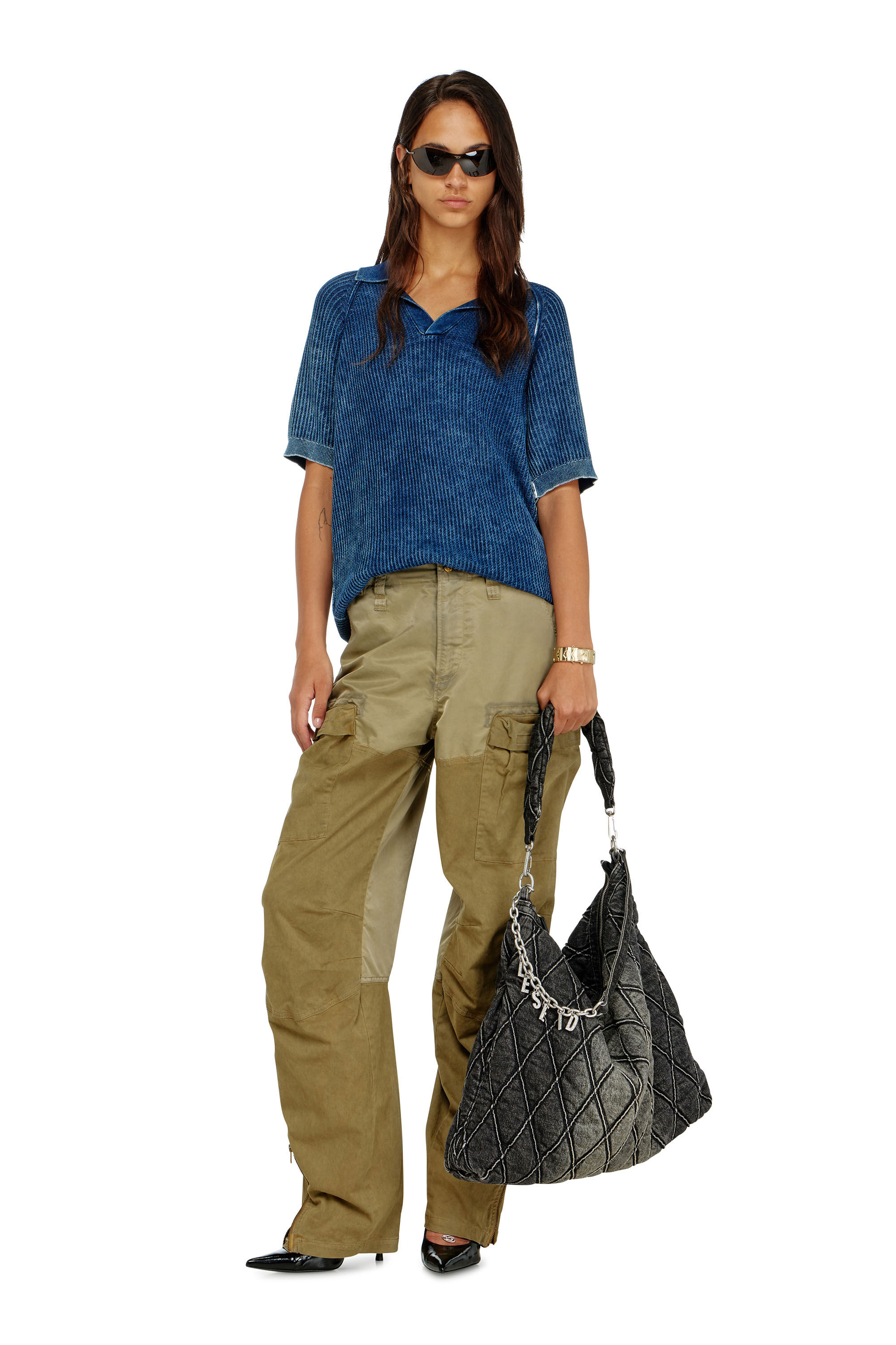 Diesel - P-ARKER, Pantalon cargo en coton et nylon Femme in Vert - 1