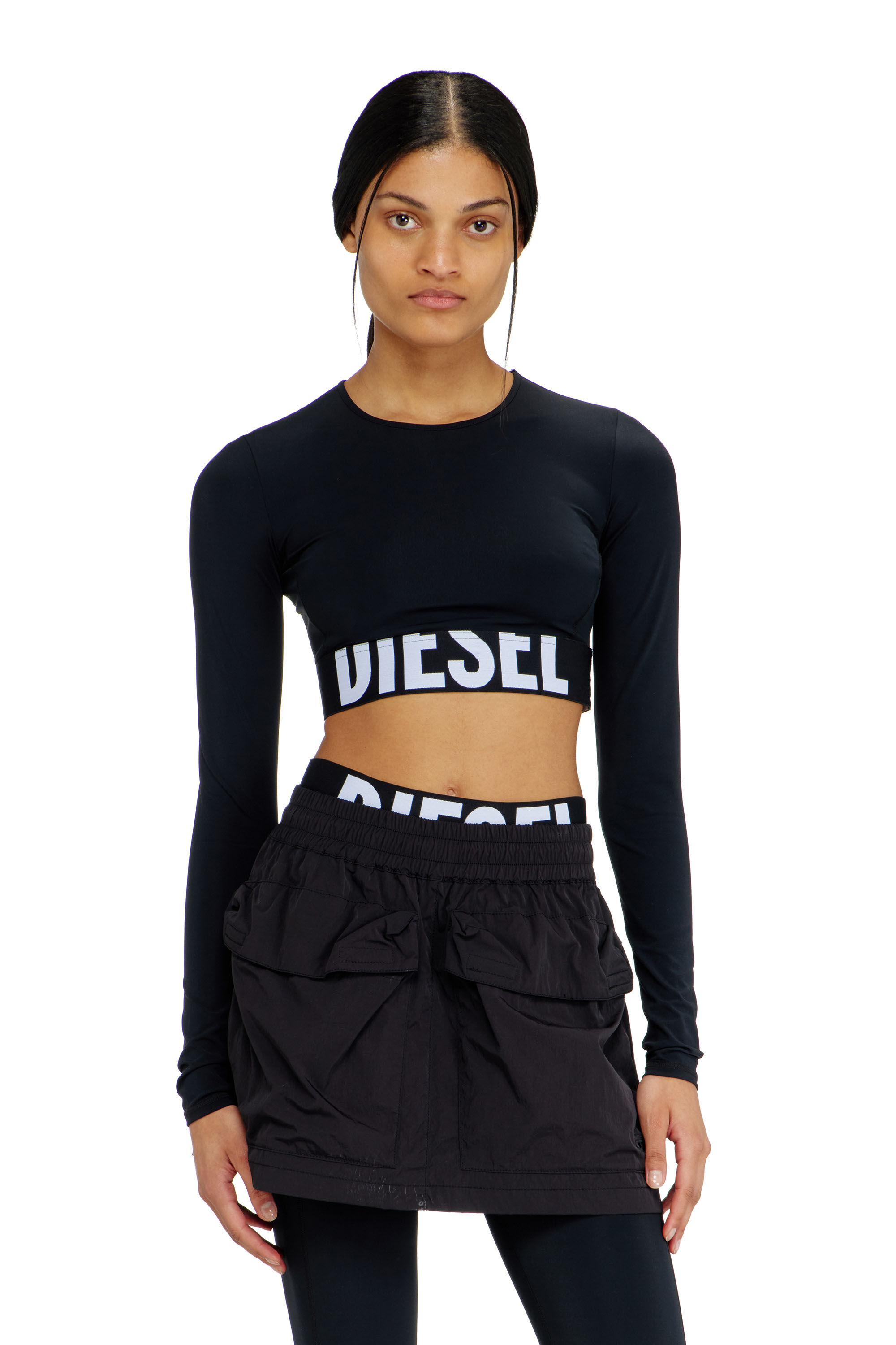 Diesel - MELISSA-D-POP, Top cropped en microfibre avec logo tronqu&eacute; Femme in Noir - 5