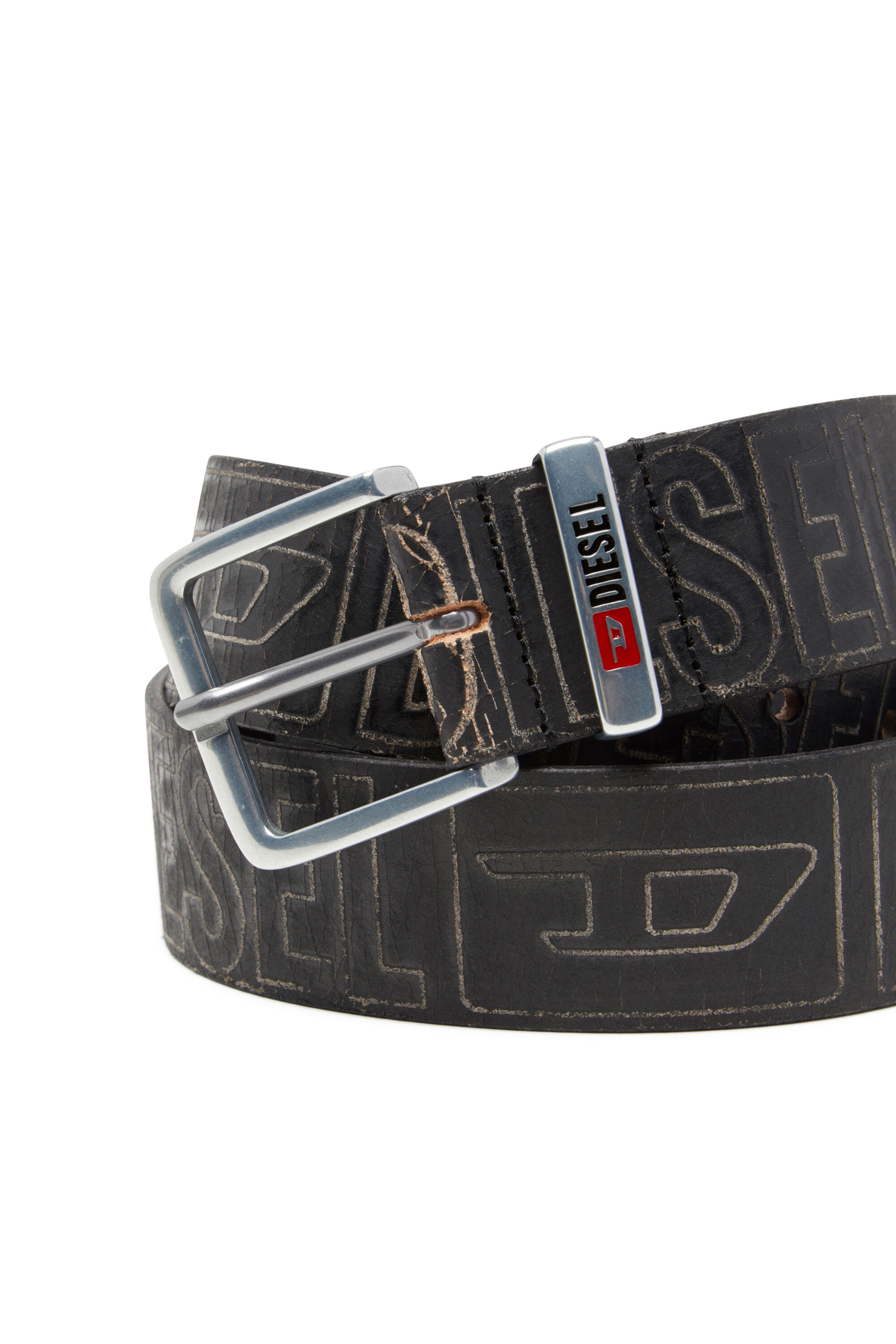 Diesel - B-BISCOTTO OUTLINE, Ceinture 4 cm en cuir avec logo Homme in Noir - 3