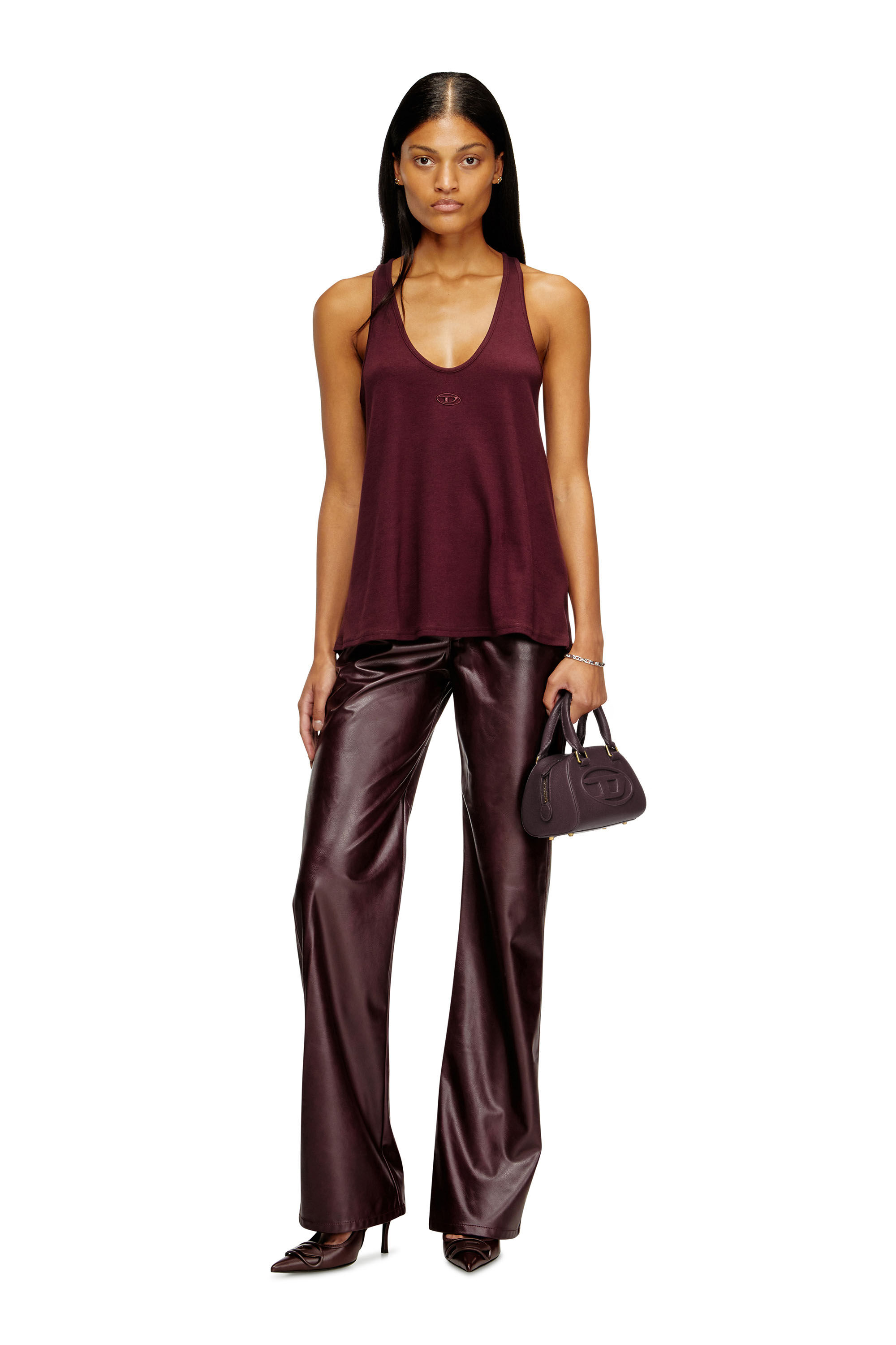 Diesel - 1DR DOME CROSSBODY, 1DR Dome-Mini sac bowling en cuir burgundy Femme in Rouge - 6