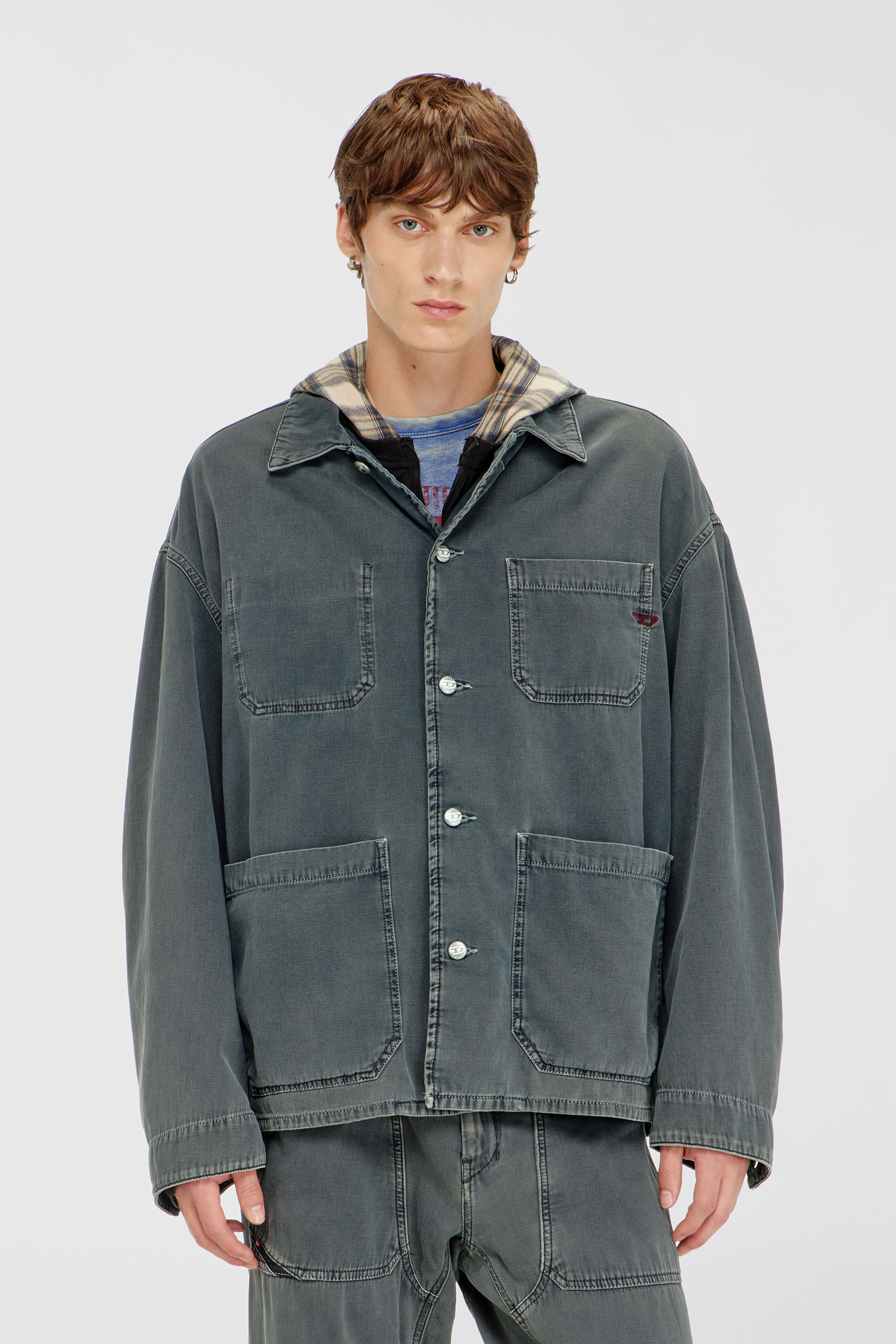 Diesel - D-STACK-U, Veste style utility en denim color&eacute; Mixte in Gris - 3