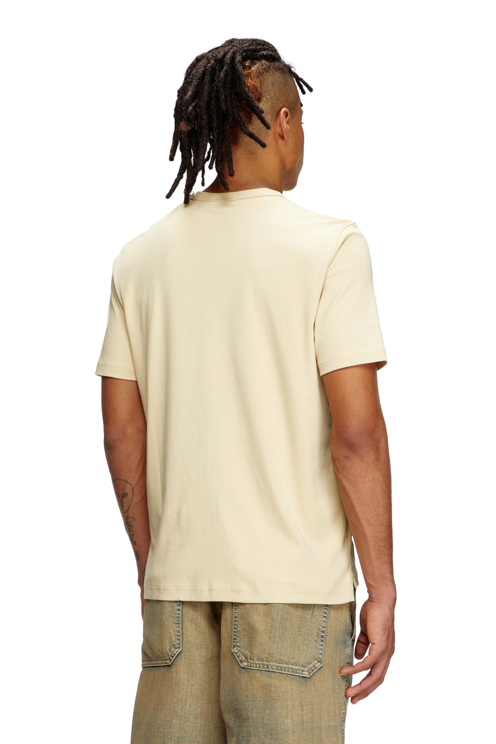 Diesel - T-ADJUST-SLITS-R17, T-shirt avec broderie à logo ton sur ton Homme in Beige - 4