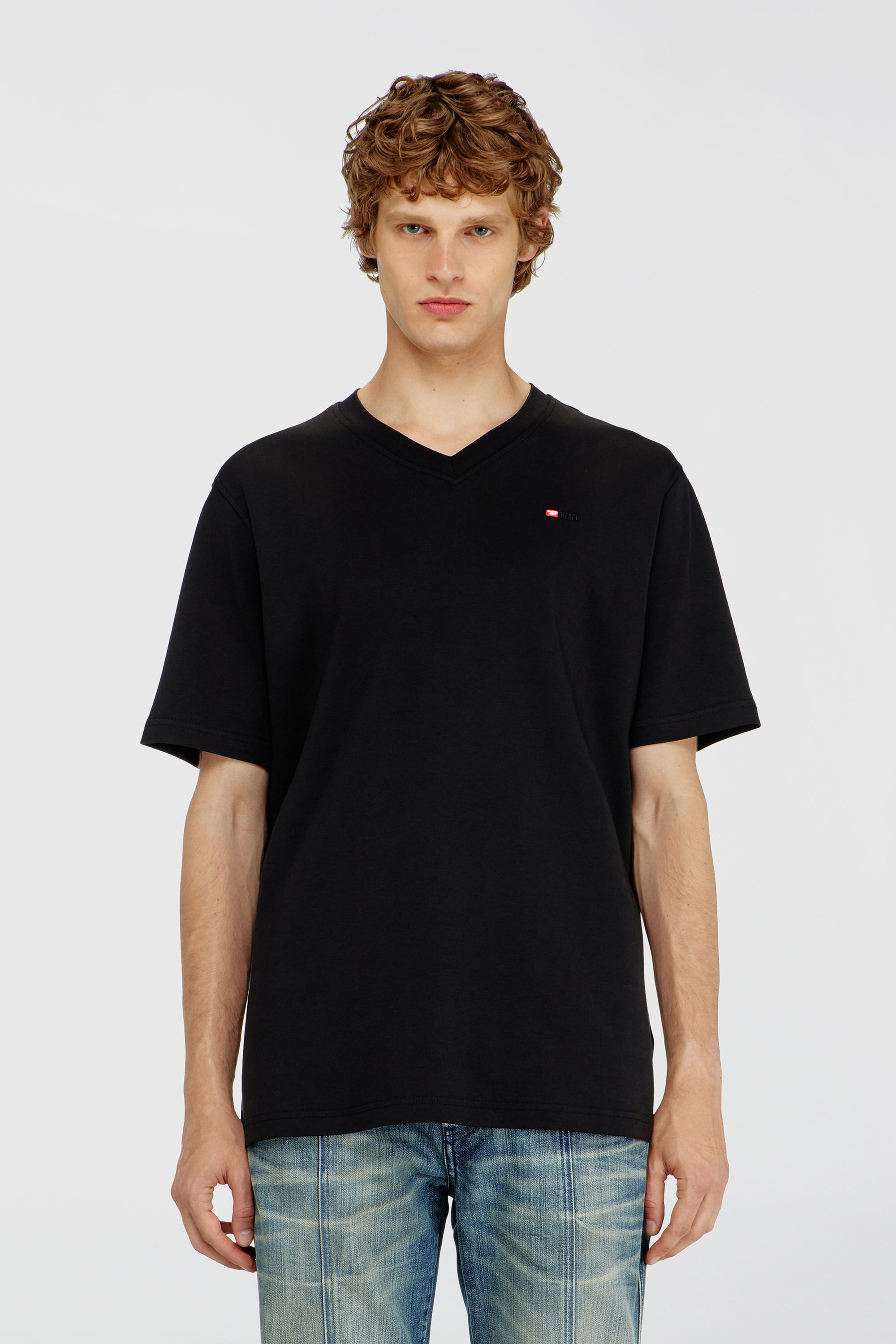 Diesel - T-ADJUST-V-MICRODIV, Man's V-neck T-shirt with micro logo embroidery in Black - 3