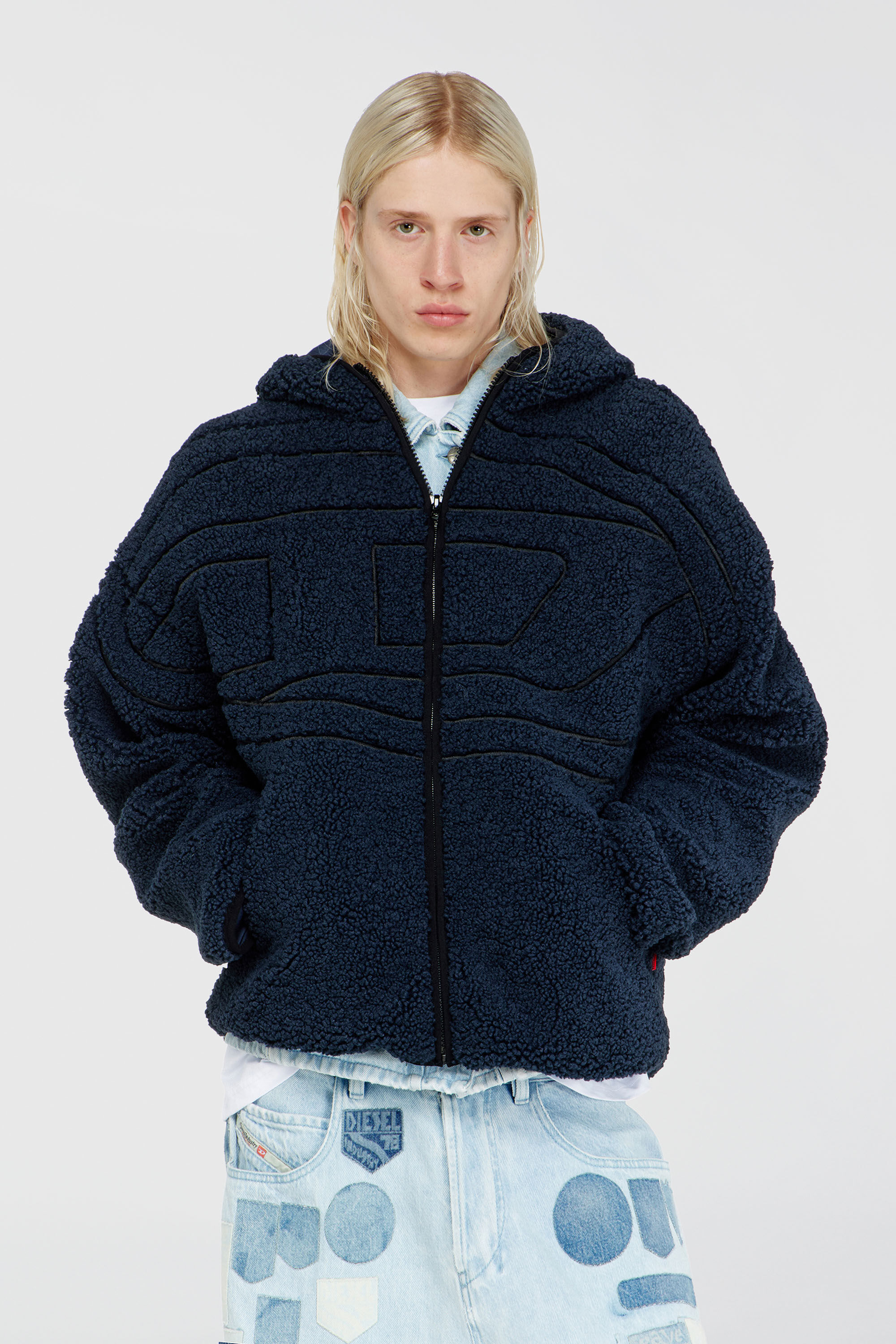 Diesel - S-ZAT, Veste &agrave; capuche en peluche Homme in Bleu - 3