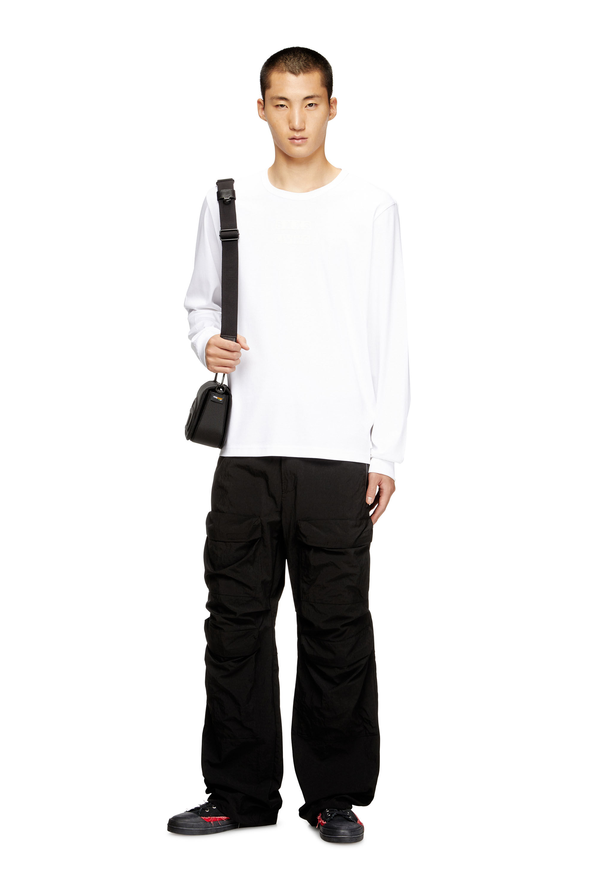 Diesel - T-MADJUST-LS-T1, T-shirt en coton à manches longues Homme in Blanc - 1