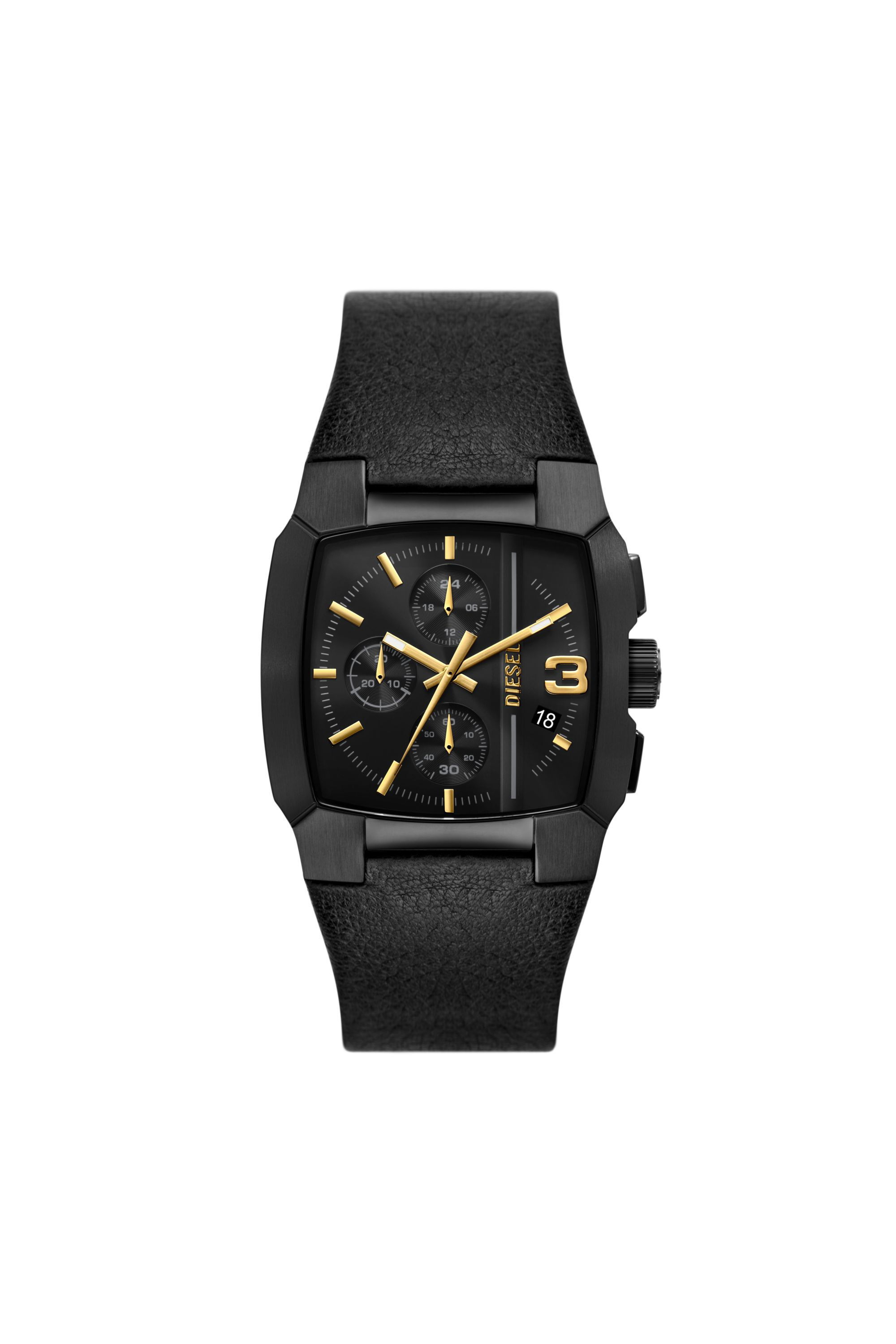 Men s Cliffhanger chronograph black leather watch Black Diesel