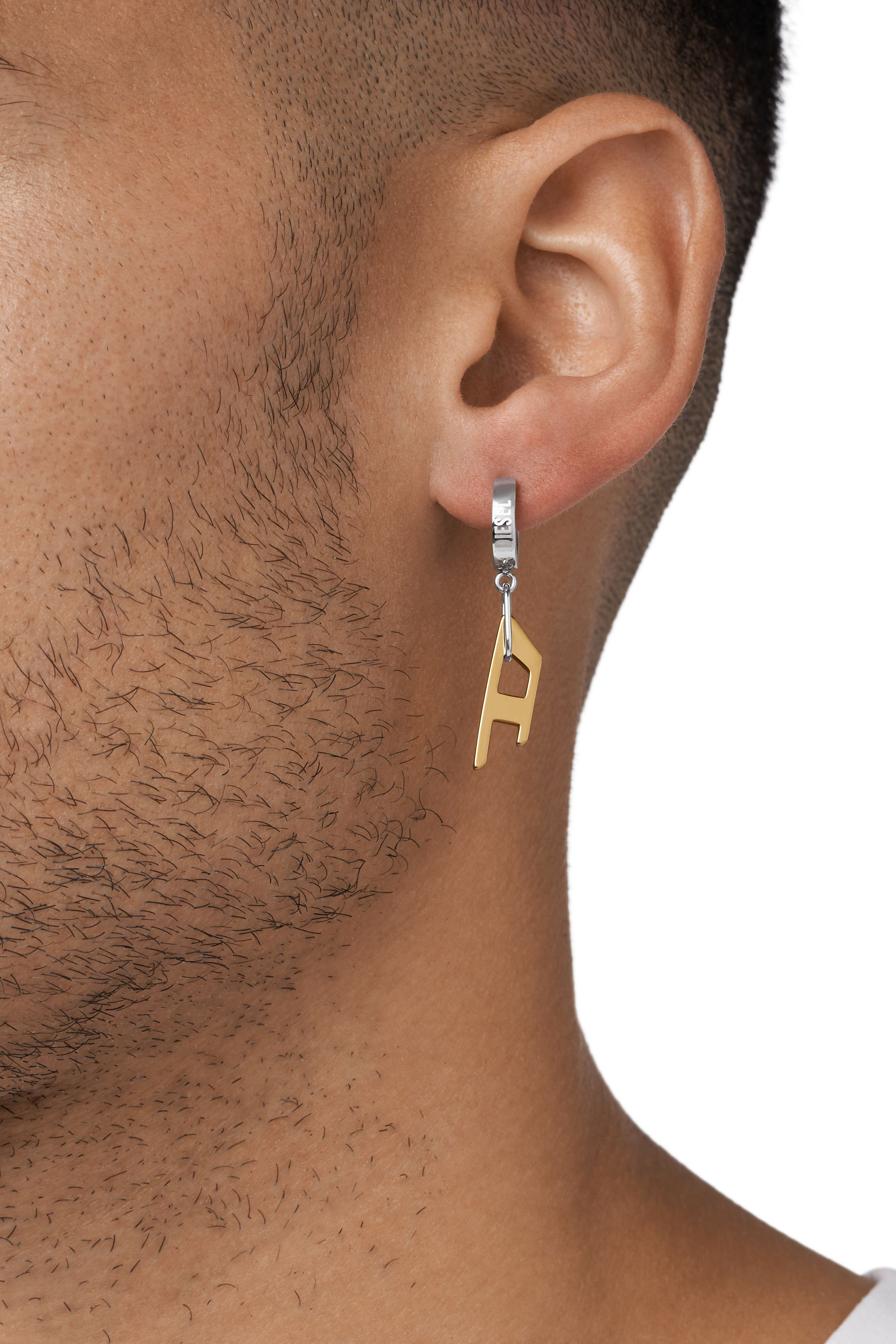 ☆DIESEL☆ Two-tone hoop single earring DX1419931 Women's Two-Tone Stainless Steel single hoop earring | Gold
