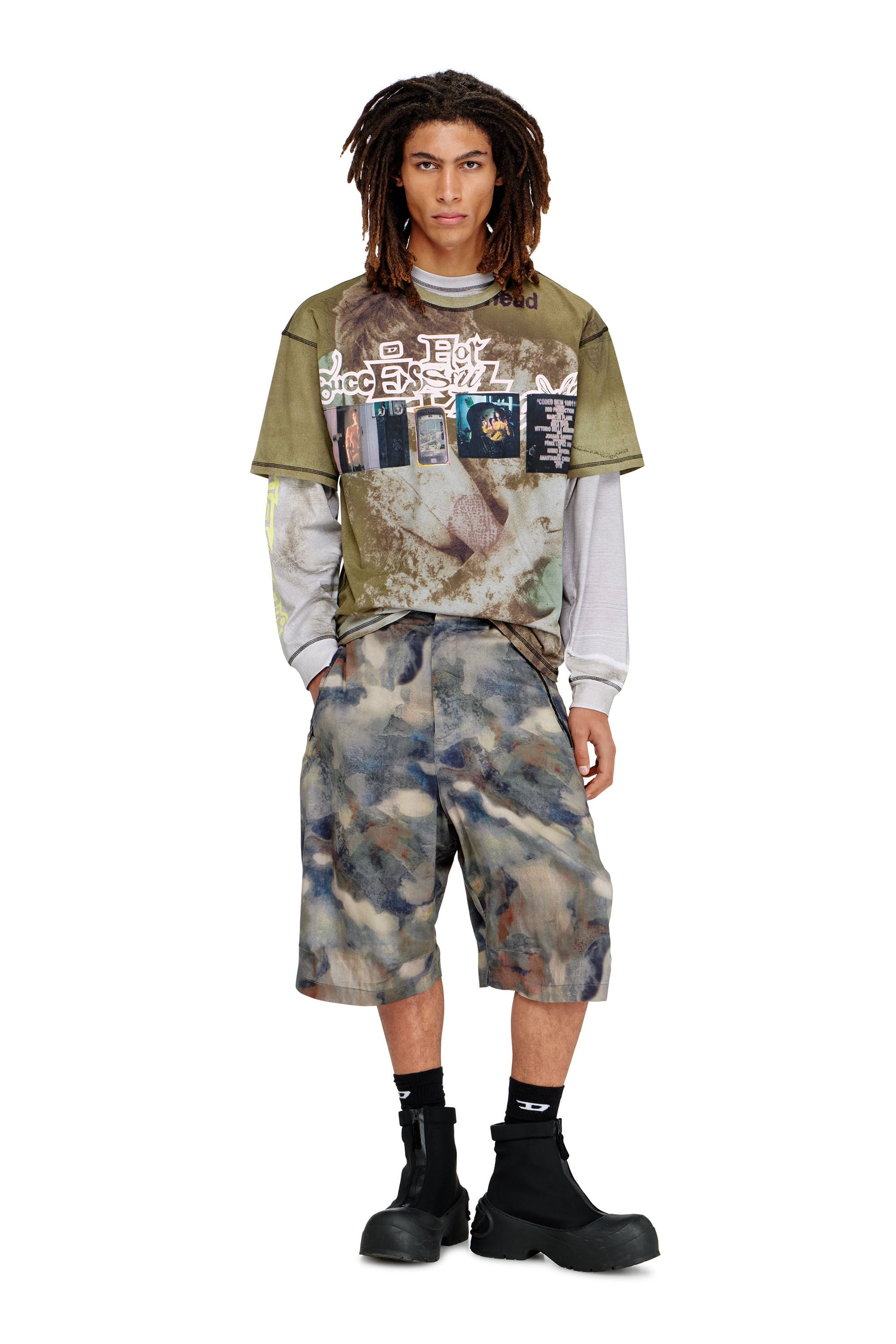 Men's Fluid bermuda shorts with all-over camo print | Multicolor