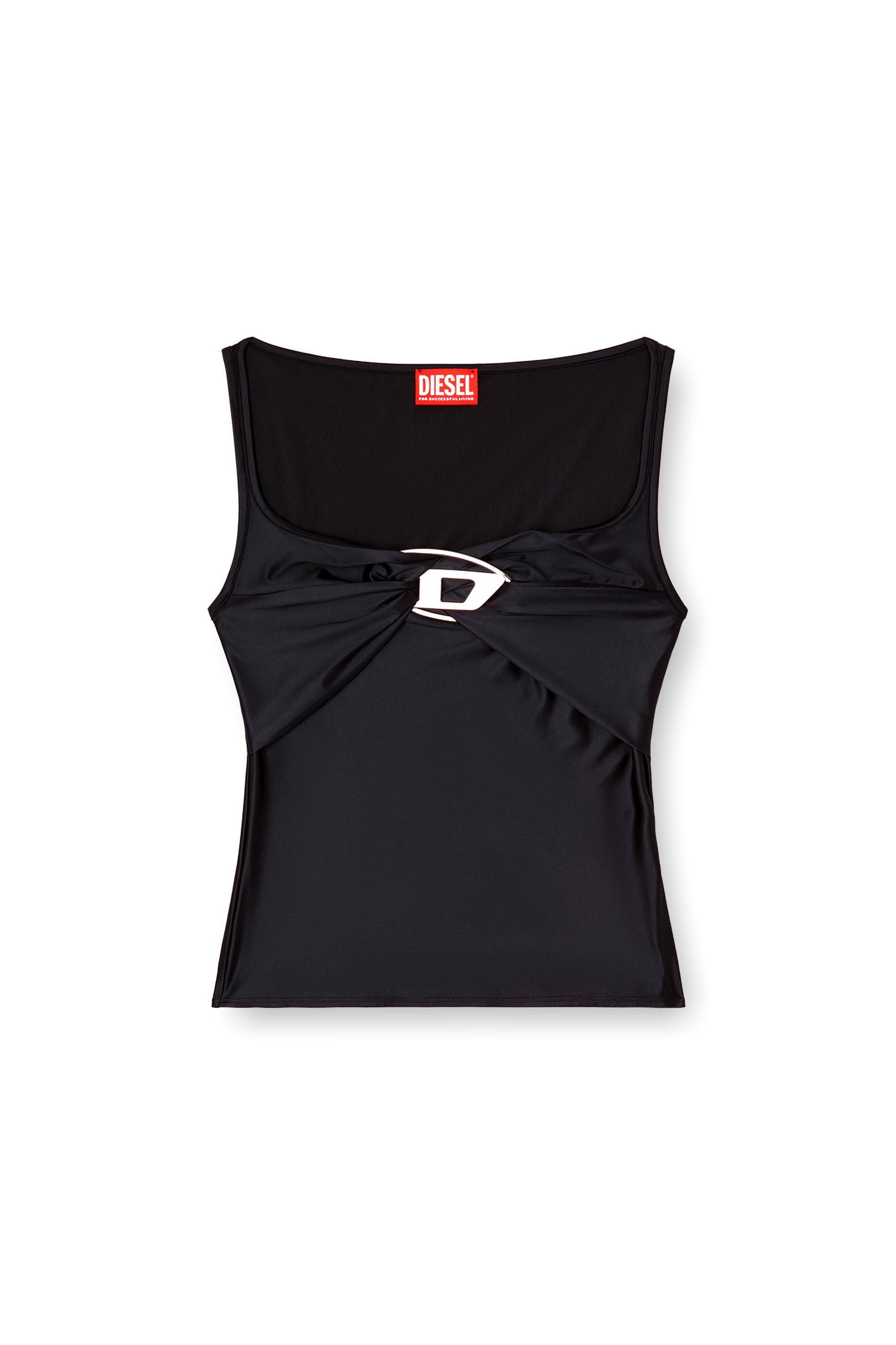 Diesel - T-AMAI, Haut en jersey en nylon avec fronces Femme in Noir - 2