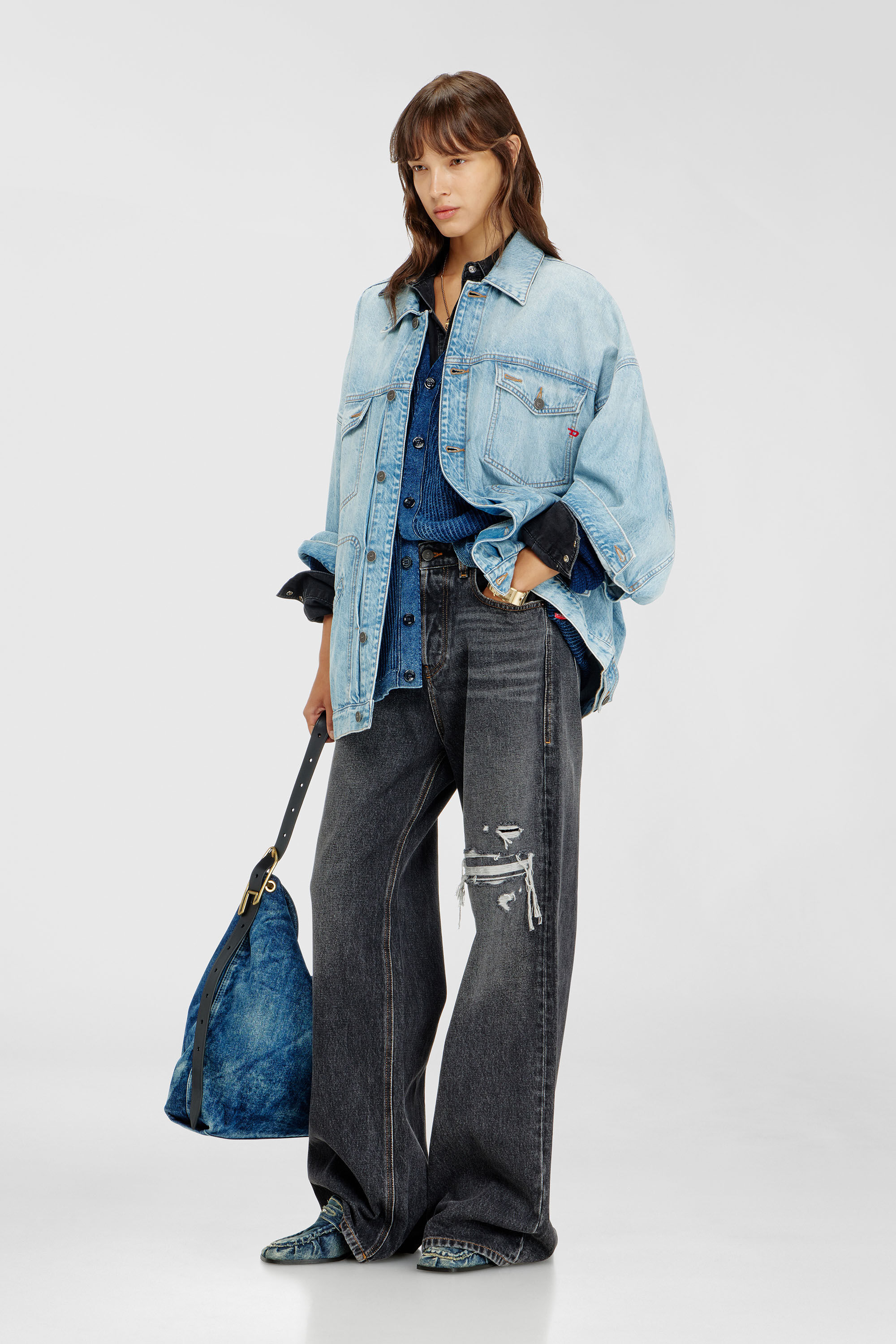 Diesel - DE-LIN, Veste workwear en denim oversized Femme in Bleu - 1