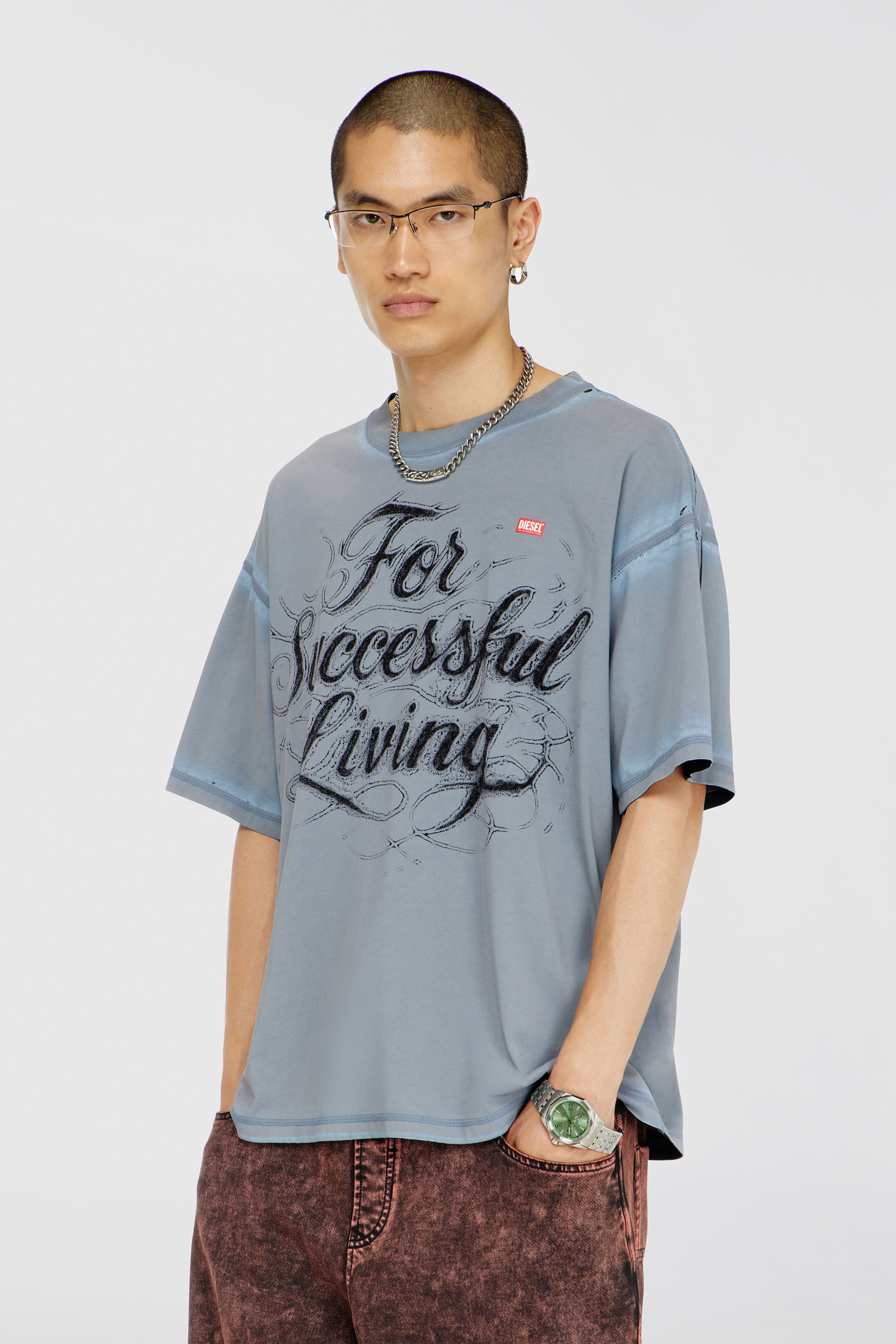 Diesel - T-BOXT-AA8, T-shirt avec imprim&eacute; For Successful Living Homme in Gris - 3