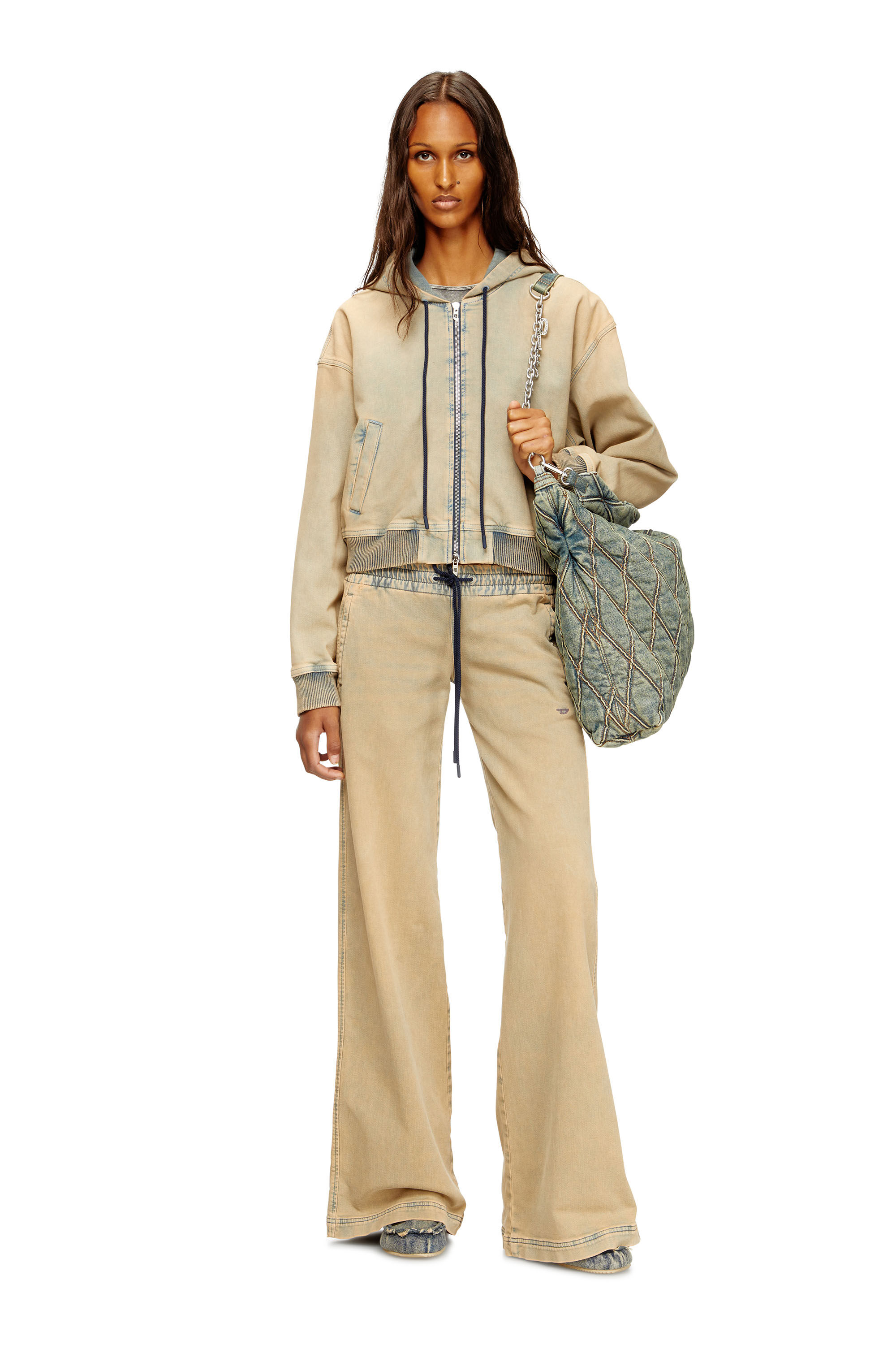 Diesel - DE-GIRI-CROP JOGG, Sweat-shirt à capuche zippé en tissu JoggJeans coloré Femme in Polychrome - 1