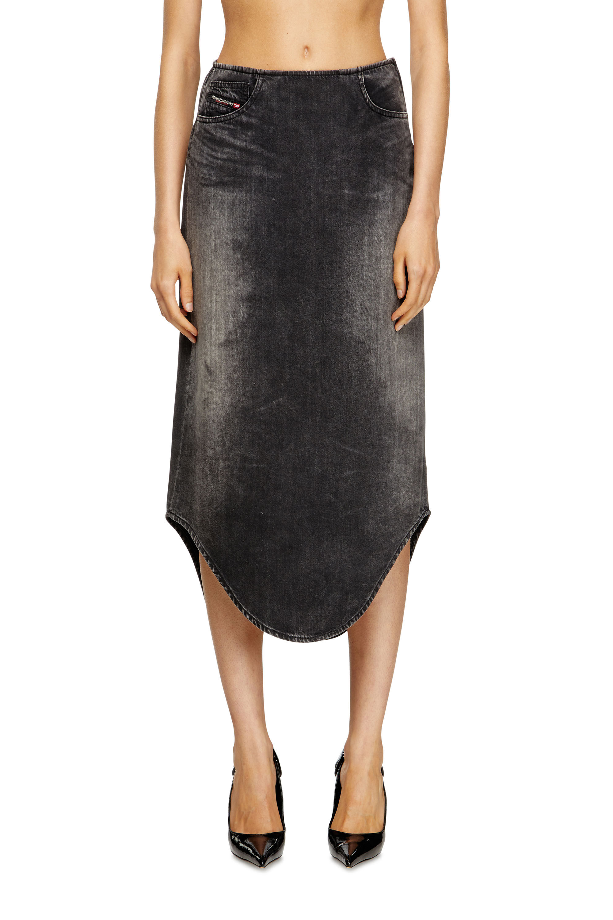 Diesel - DE-PLUMY-S, Jupe midi en jean avec effet shadow Femme in Noir - 3