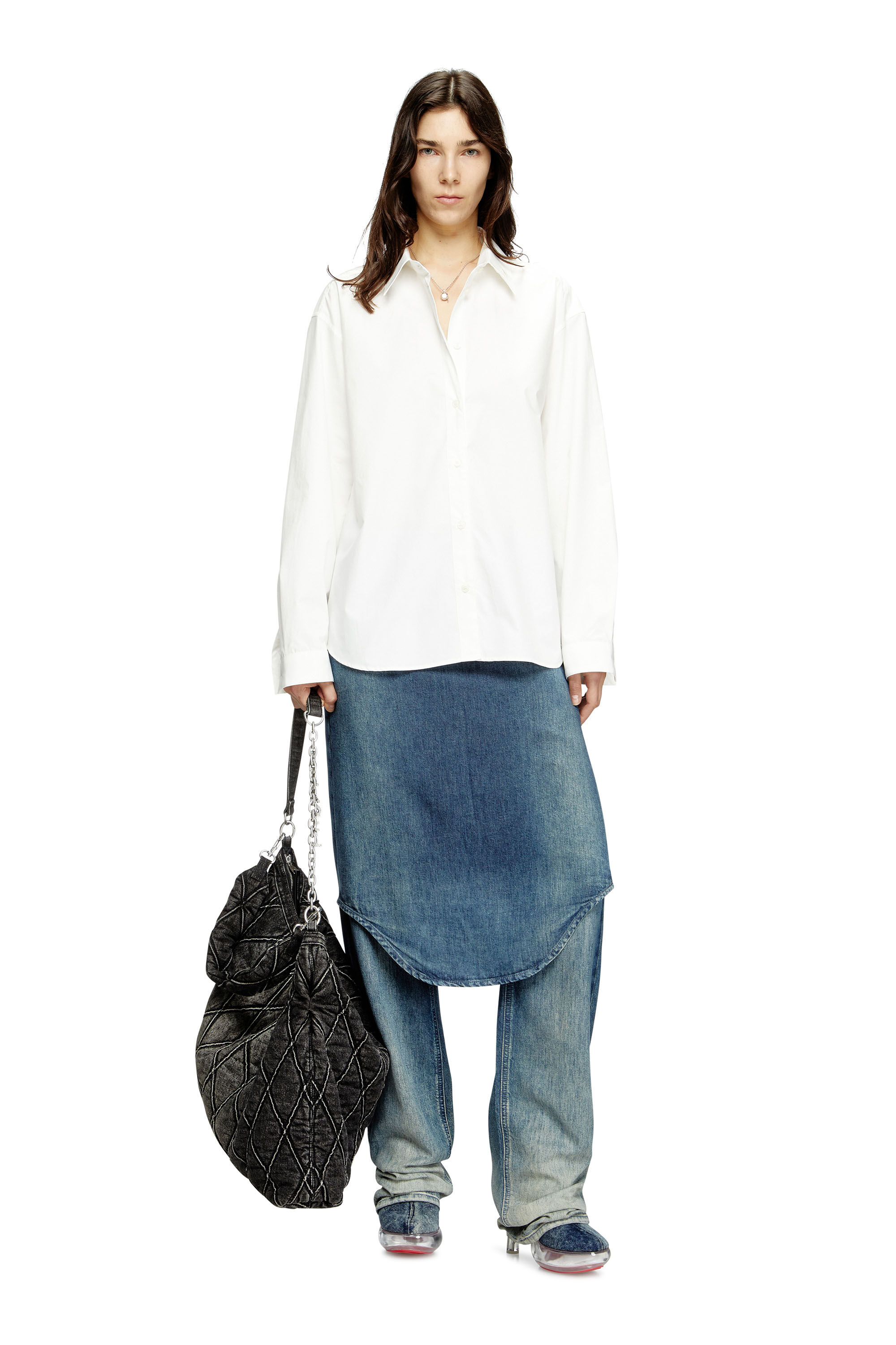 Diesel - S-SIMPLY-C-WN-R1, Chemise style boyfriend avec Oval D Femme in Blanc - 1