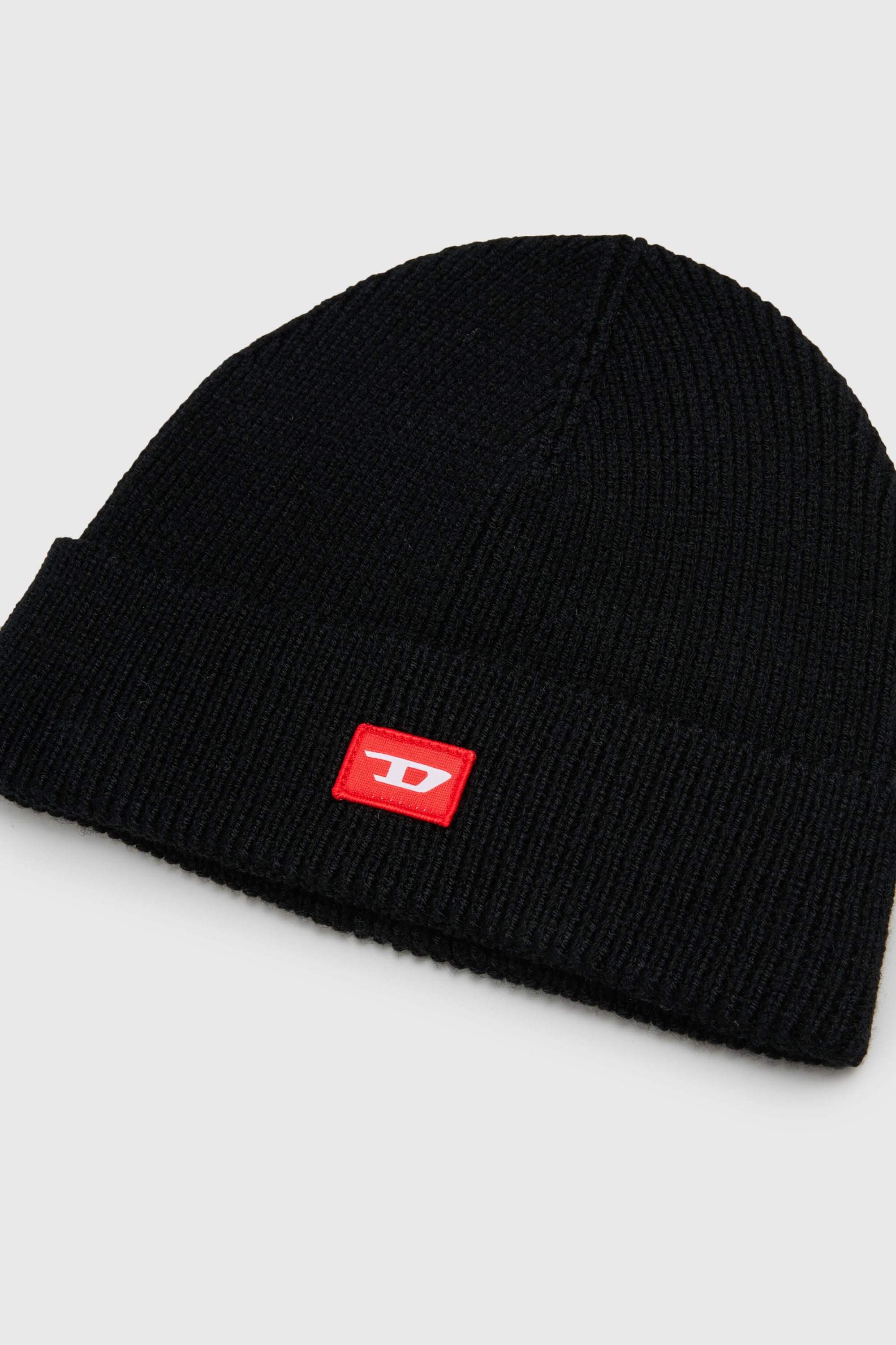 Diesel - FLOT, Bonnet en laine m&eacute;lang&eacute;e avec patch logo D Mixte in Noir - 3