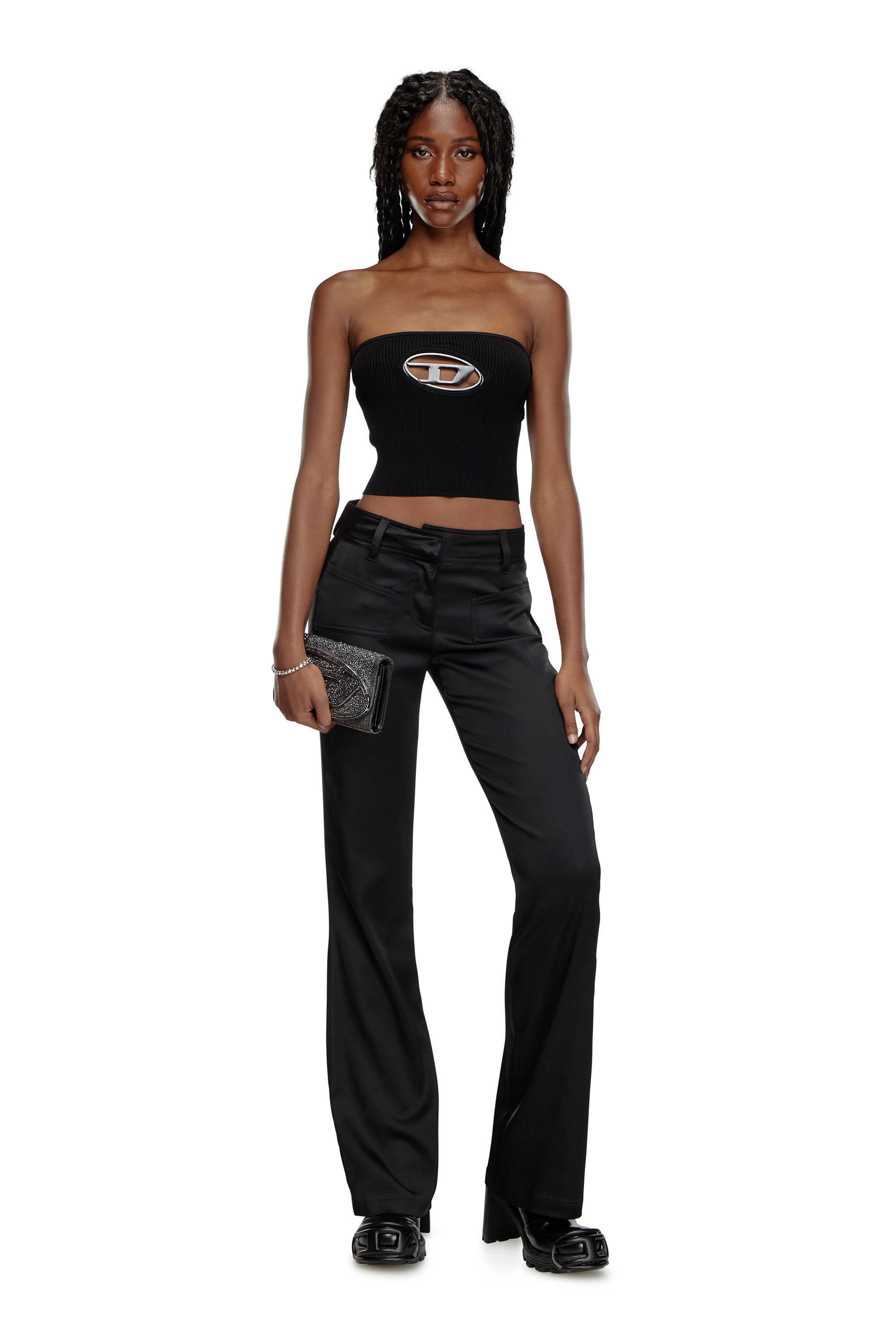 トップス DIESEL M-CLARKSVILLE-A M-CLARKSVILLE Woman: Bandeau ribbed Top, D logo plaque | Diesel