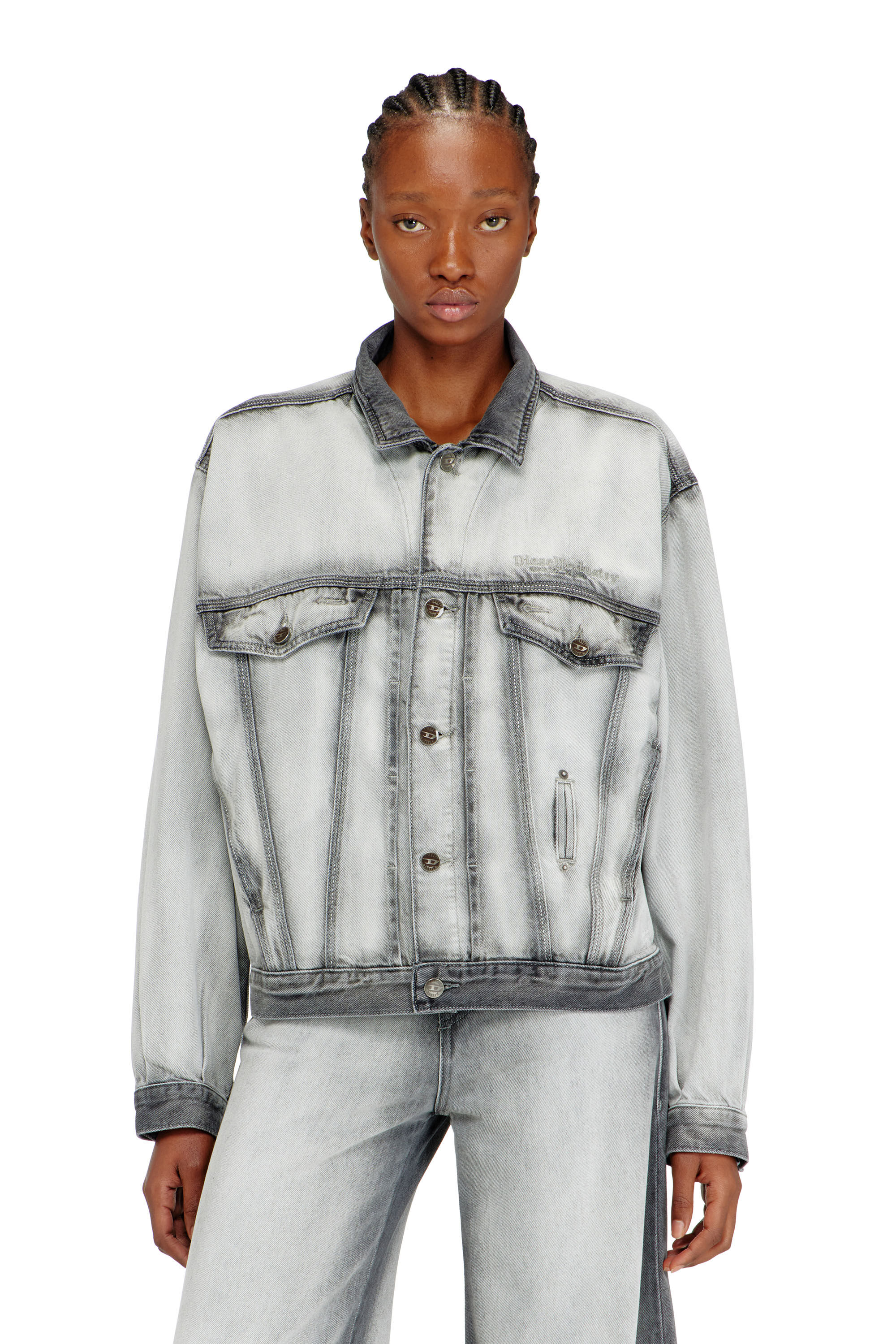 Diesel - D-DENVER-FSI, Veste trucker en denim soft skeleton Mixte in Gris - 1
