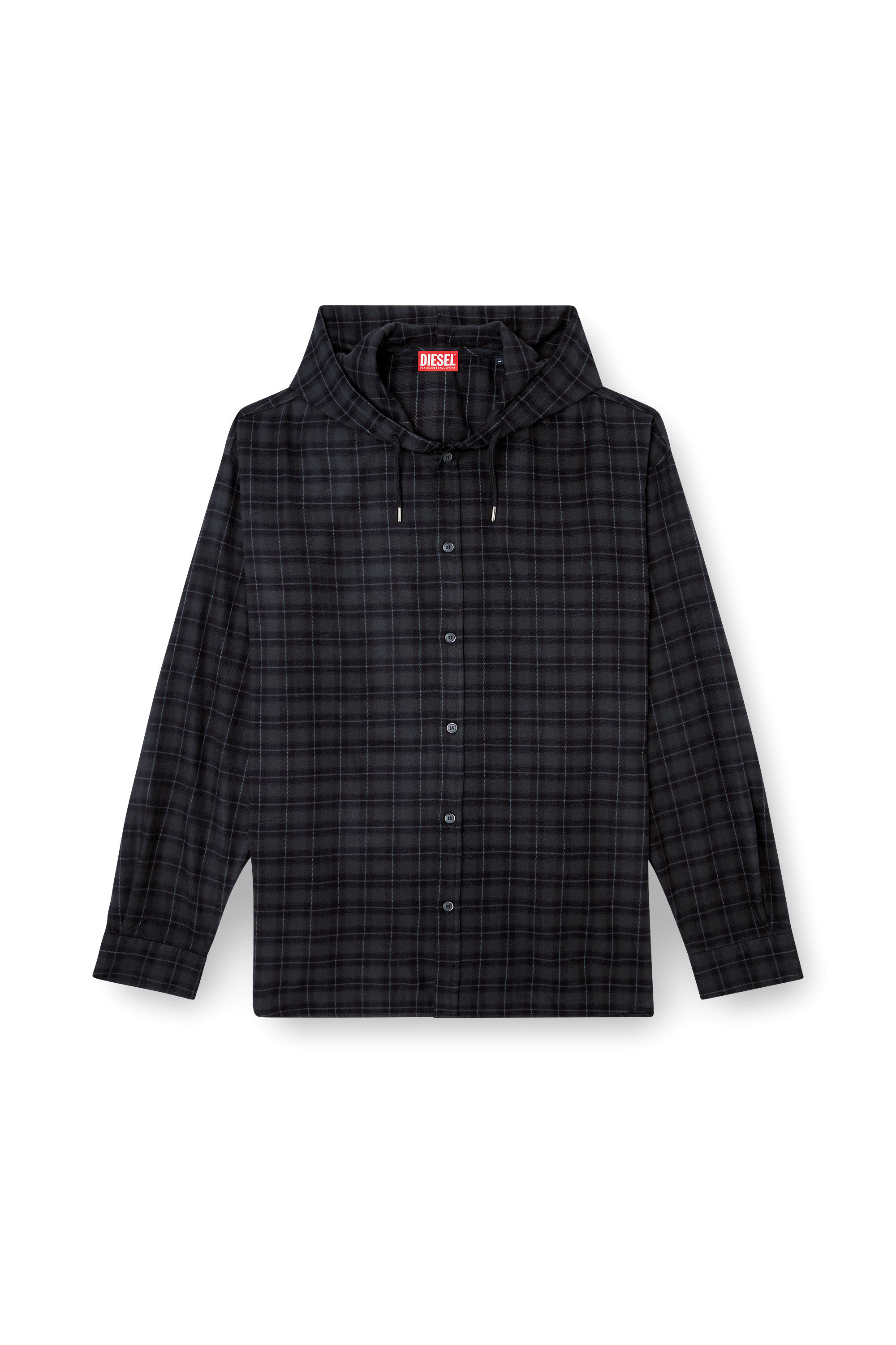 Diesel - S-DEWNY-HOOD-B, Chemise à capuche en flanelle à carreaux Homme in Noir - 2