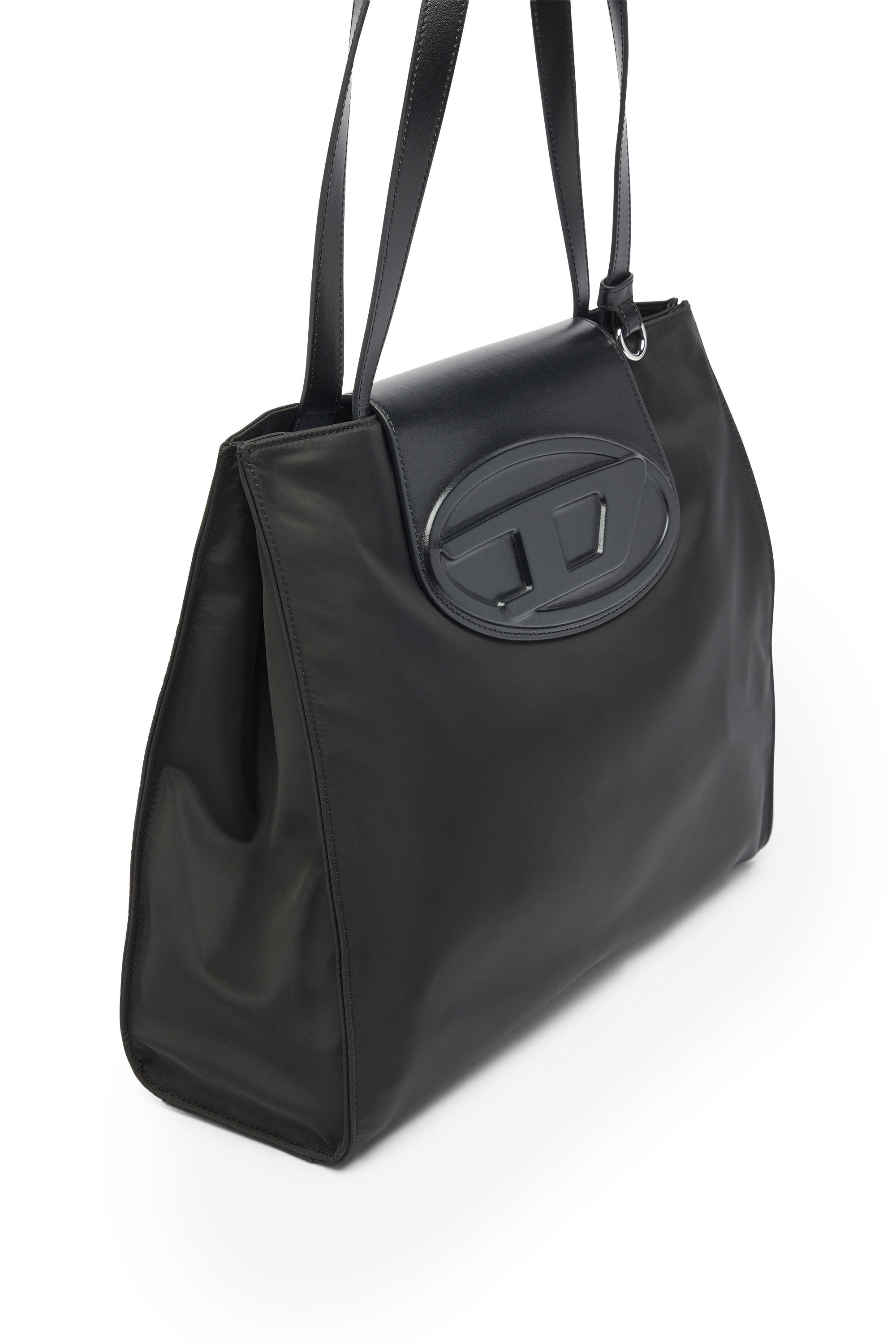 Diesel - 1DR TOTE E/W, 1DR - Sac shopping en nylon avec rabat en cuir Mixte in Noir - 5