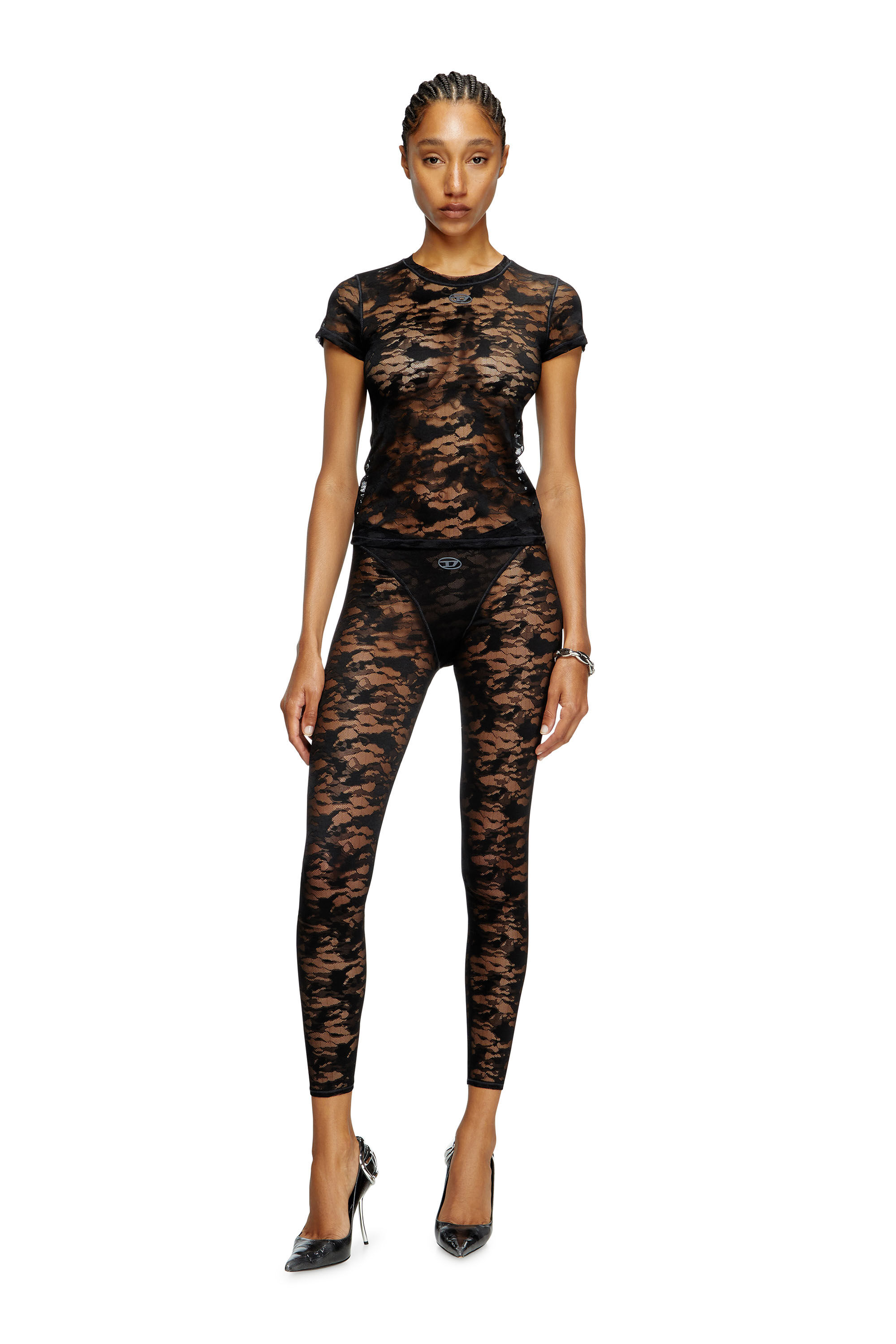 Diesel - KASIA-UTLT, T-shirt en dentelle camouflage Femme in Noir - 1