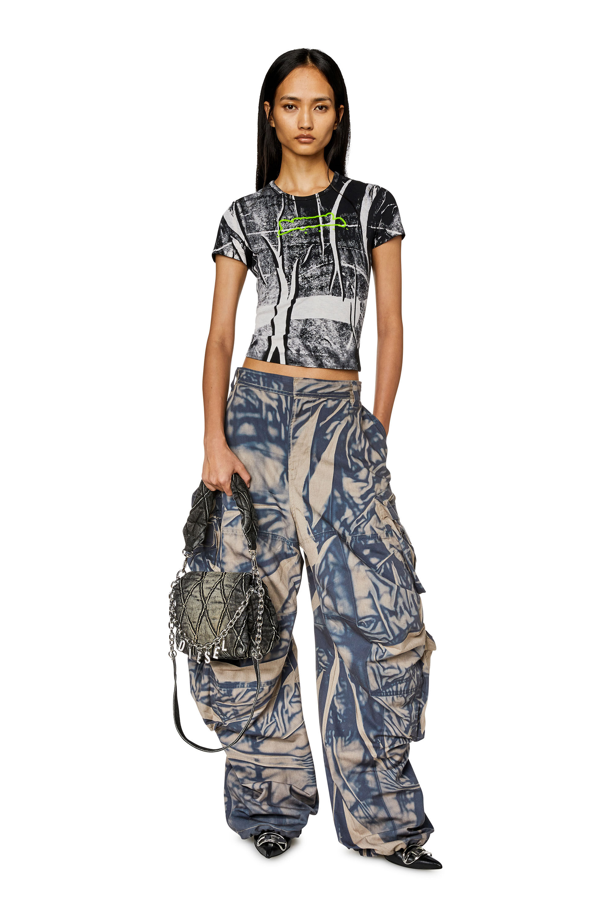 Women's T-shirt with creased print | Multicolor | Diesel