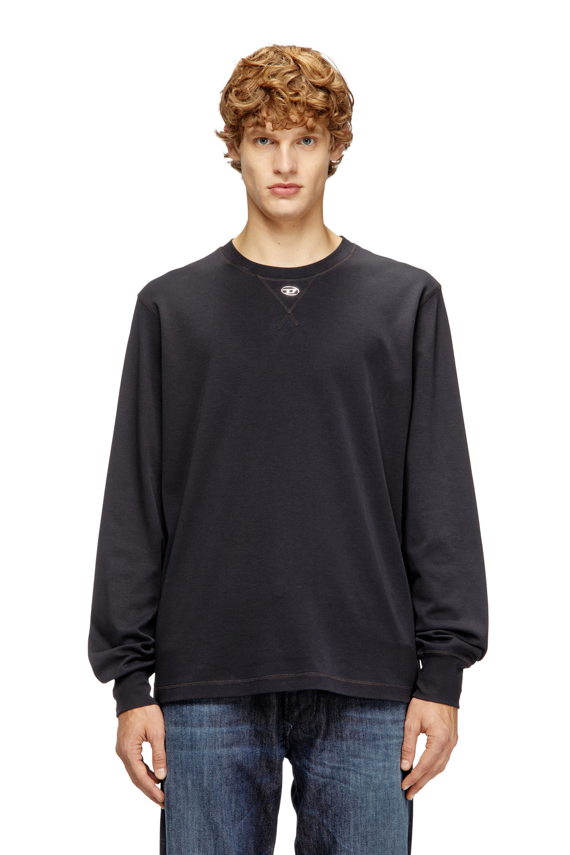 Men's Cotton long-sleeve T-shirt with Oval D | Grey | Diesel
