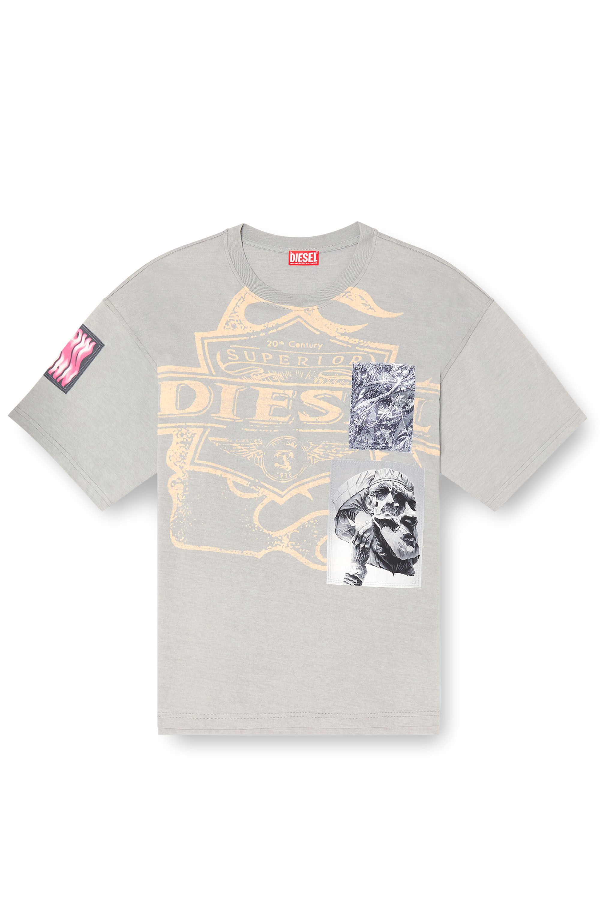 Diesel - T-BOXT-SLITS-R8, T-shirt avec empiècement Homme in Gris - 2