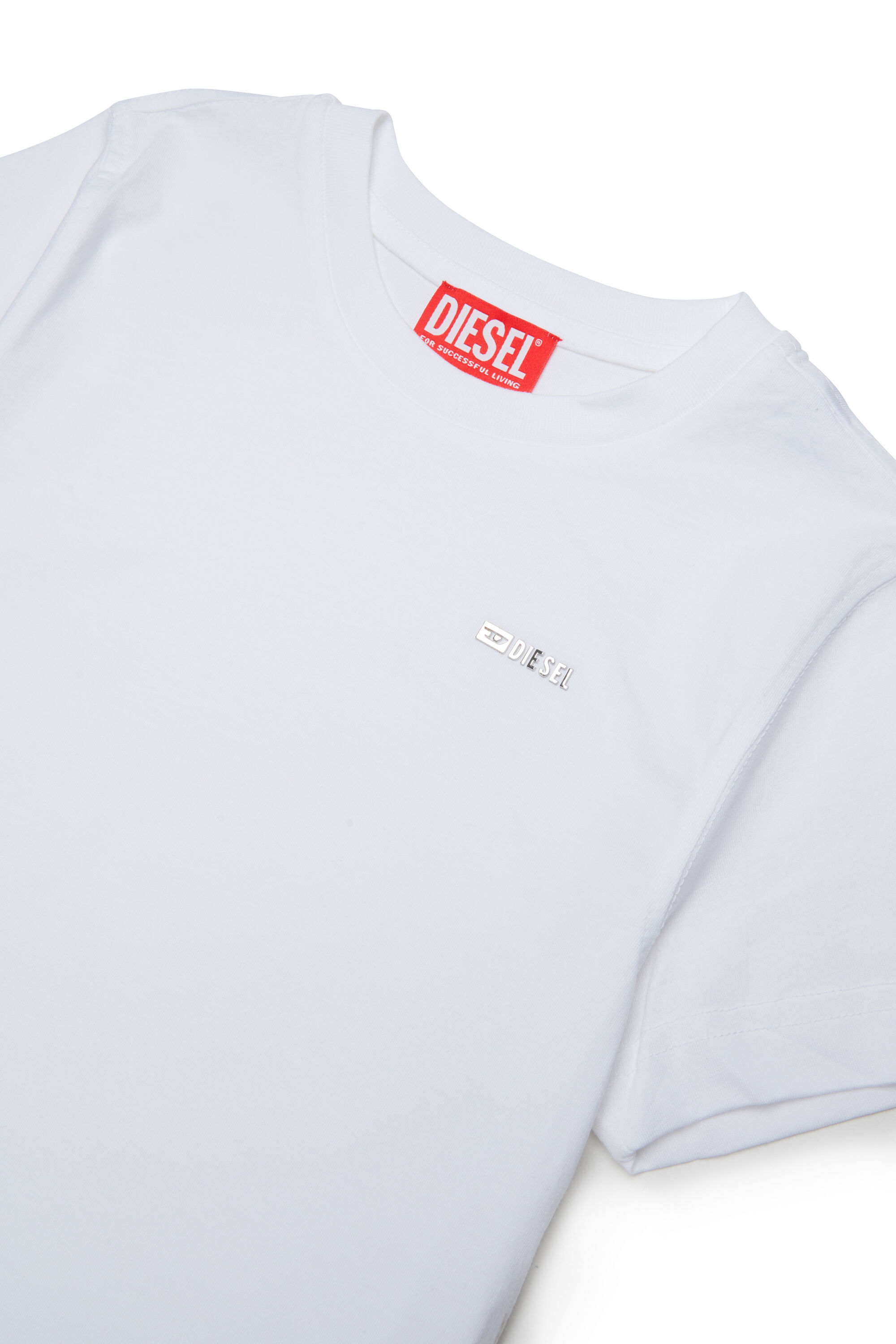 Diesel - TADJUSTMET, T-shirt en coton avec appliqu&eacute; m&eacute;tallique Homme in Blanc - 3