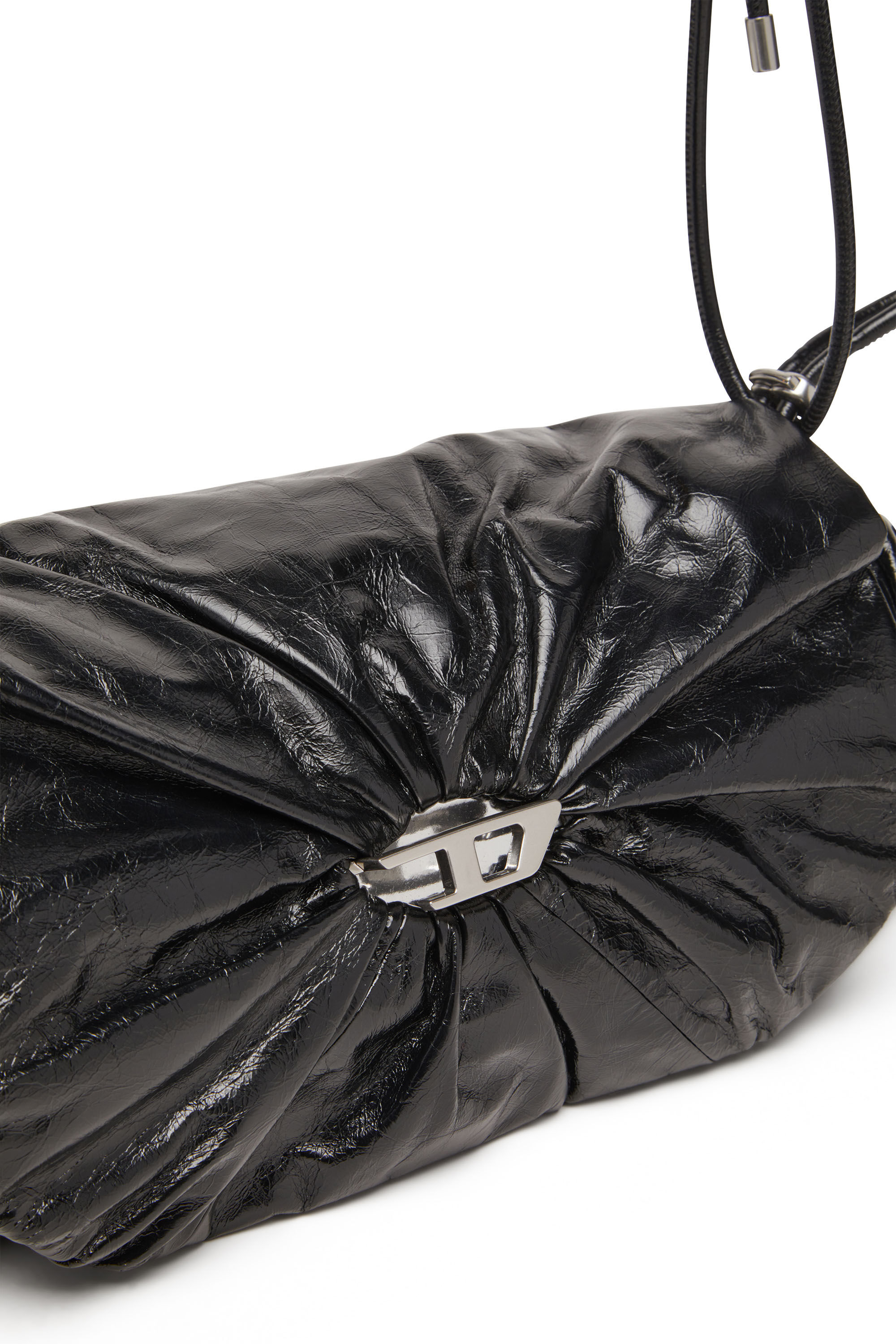 Diesel - SCRUNCH-D SHOULDER M, Scrunch-D M-Sac à bandoulière en cuir brillant Femme in Noir - 2