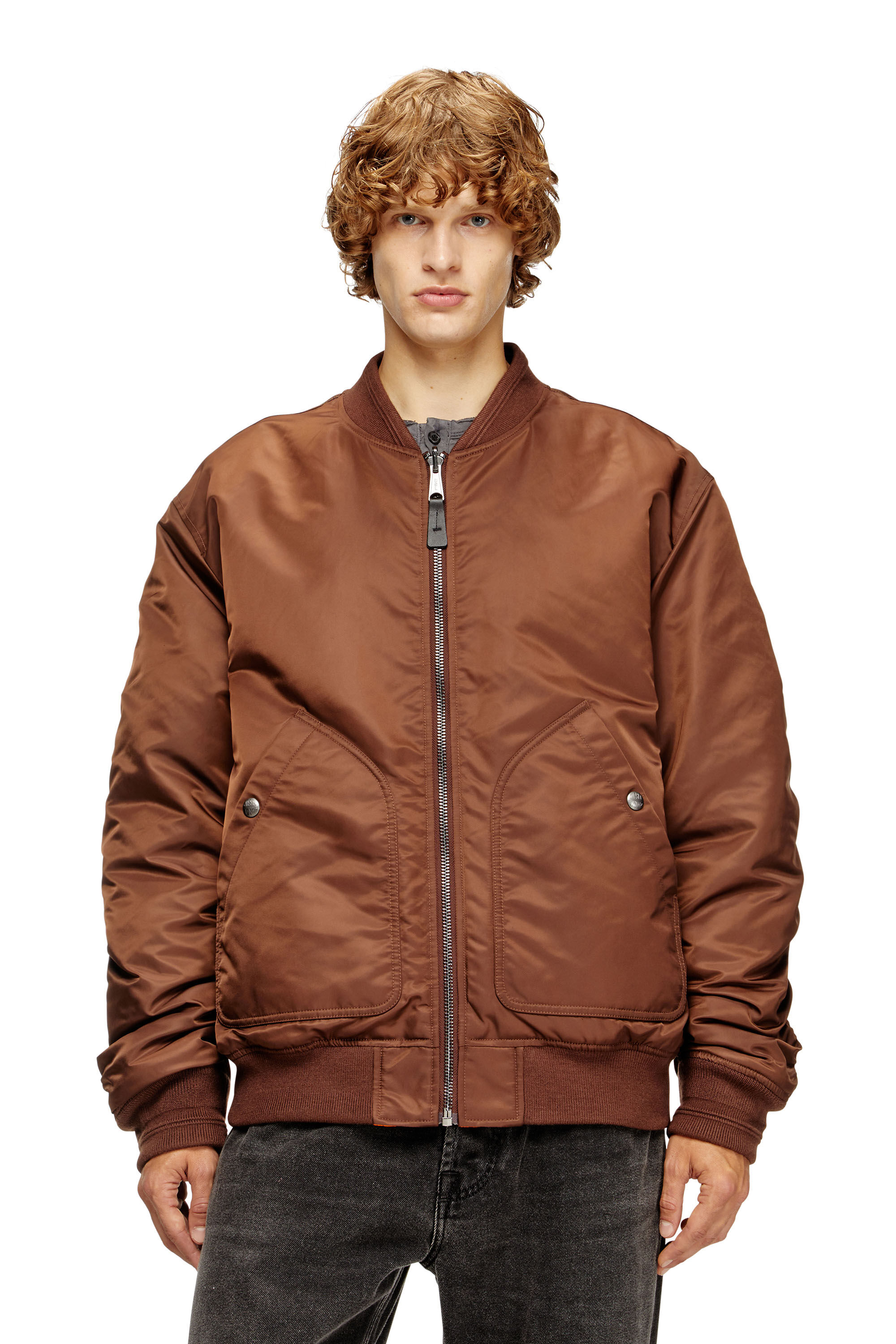 Diesel - J-HELD, Veste bomber en nylon rembourré avec Oval D Homme in Marron - 3