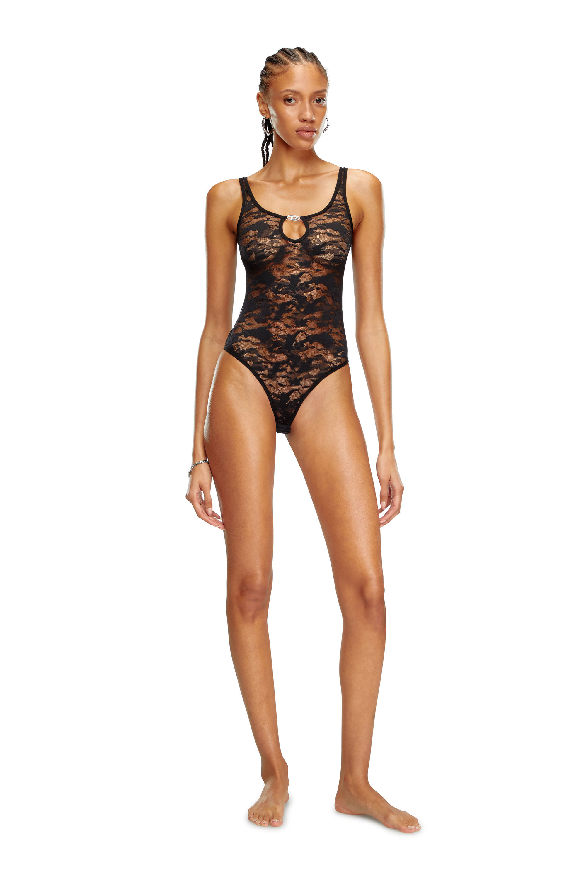 DIESEL>>ディーゼル Ufby-Oval-D-ボディスーツ Diesel Oval D-plaque Jersey Bodysuit | Black | FARFETCH BH